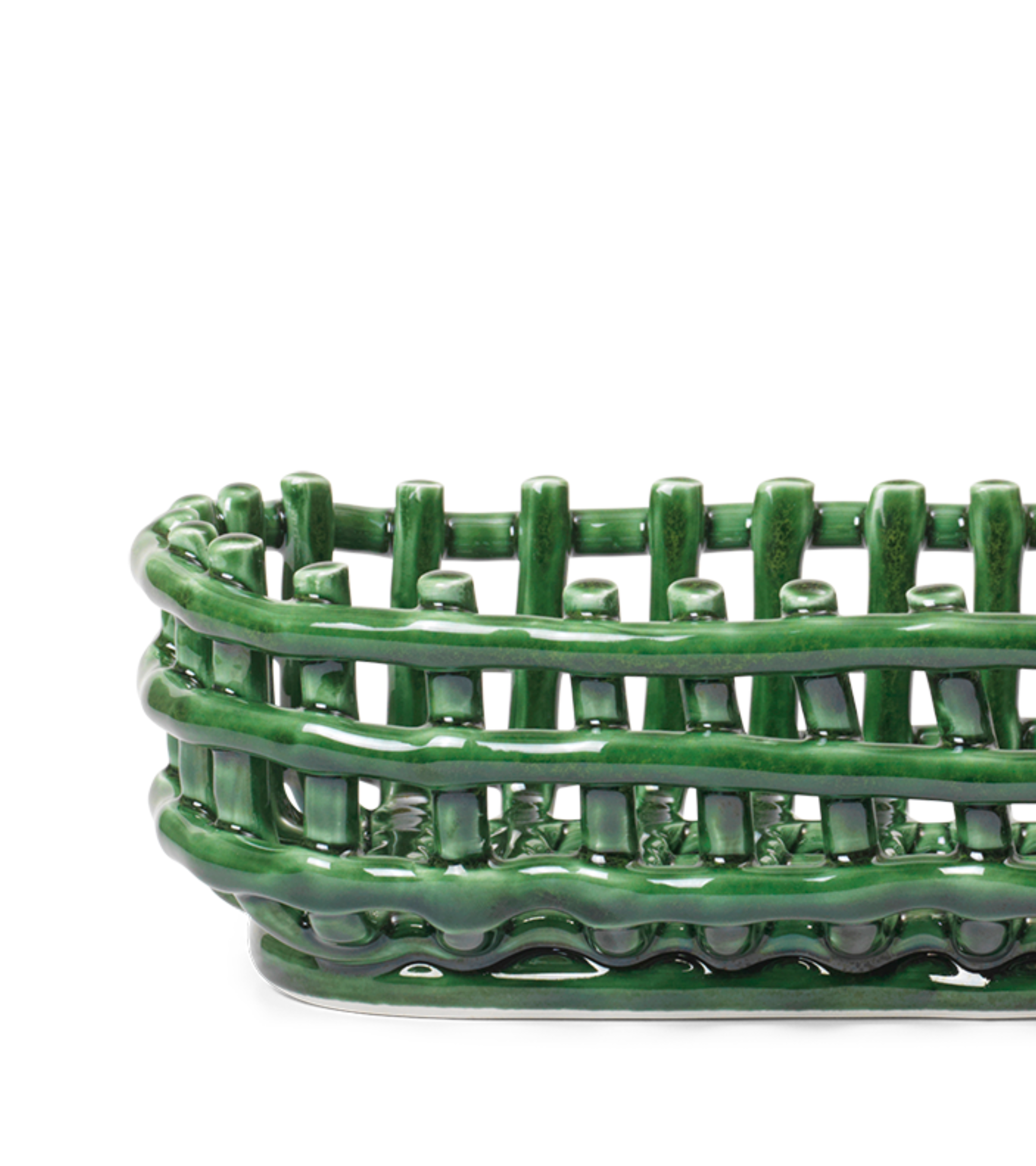 CERAMIC BASKET OVAL green