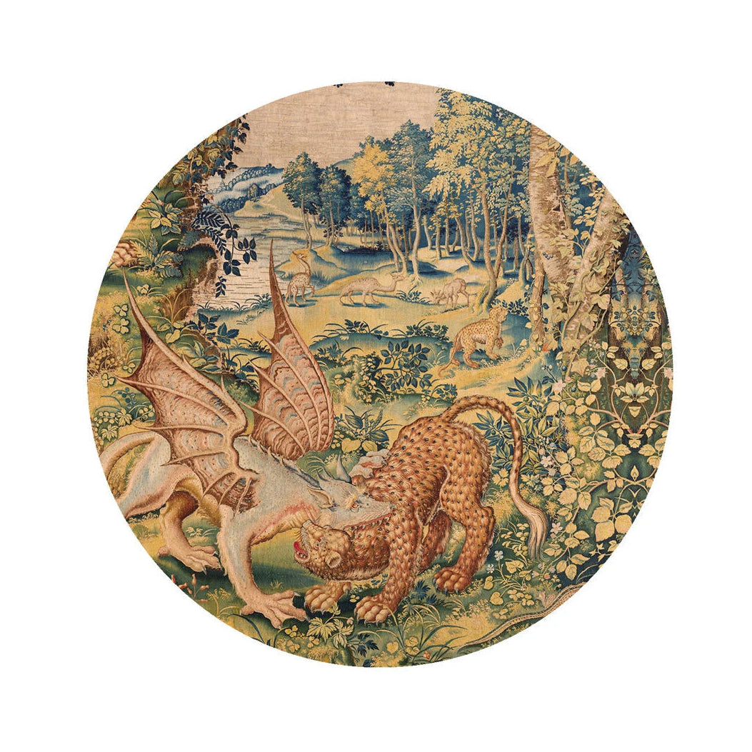 Mural w kształcie koła DOTS - DRAGON ARRAS piaskowy beige z zielonym