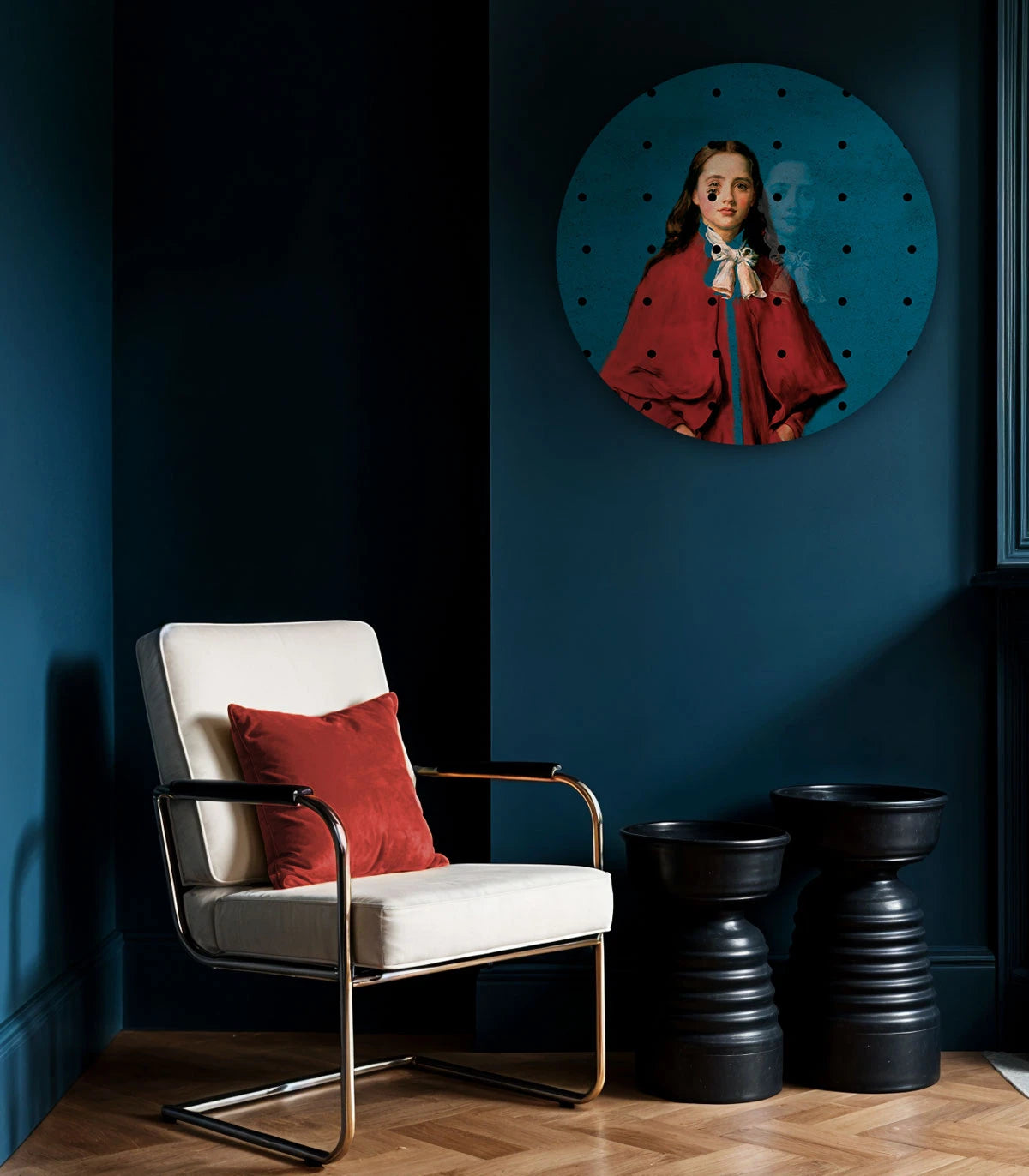 Mural w kształcie koła DOTS - GIRL IN RED blau mit rot