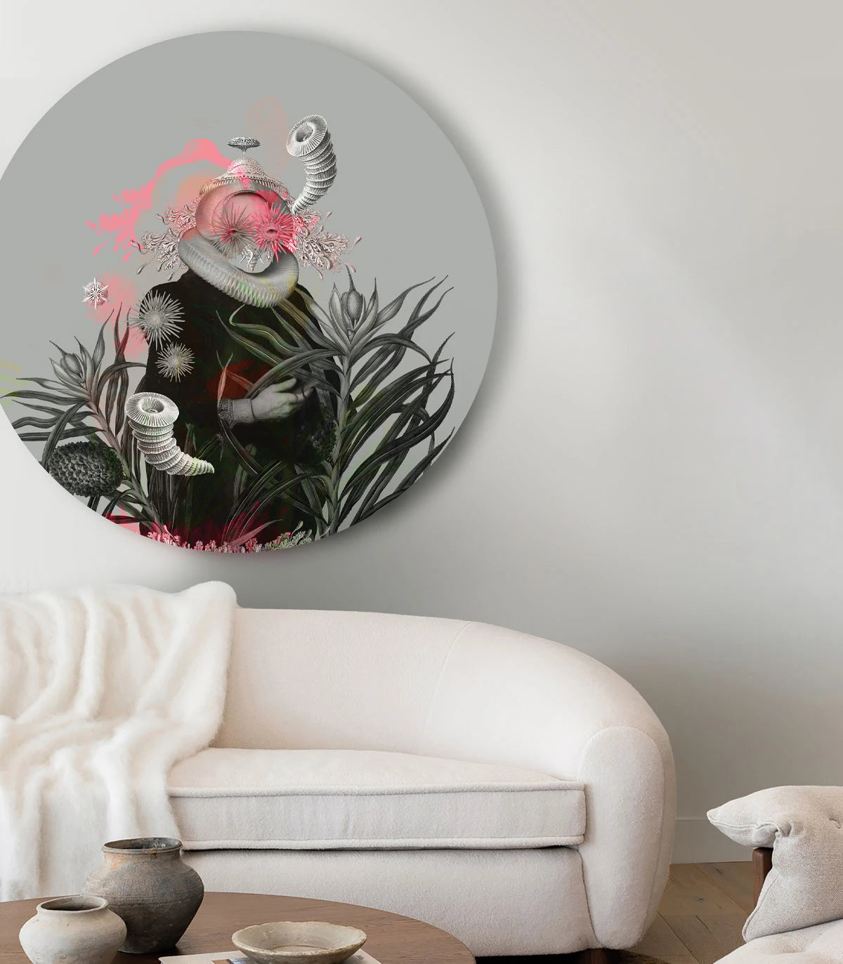 Wandbild in Kreisform DOTS - LADY MEDUSA grau