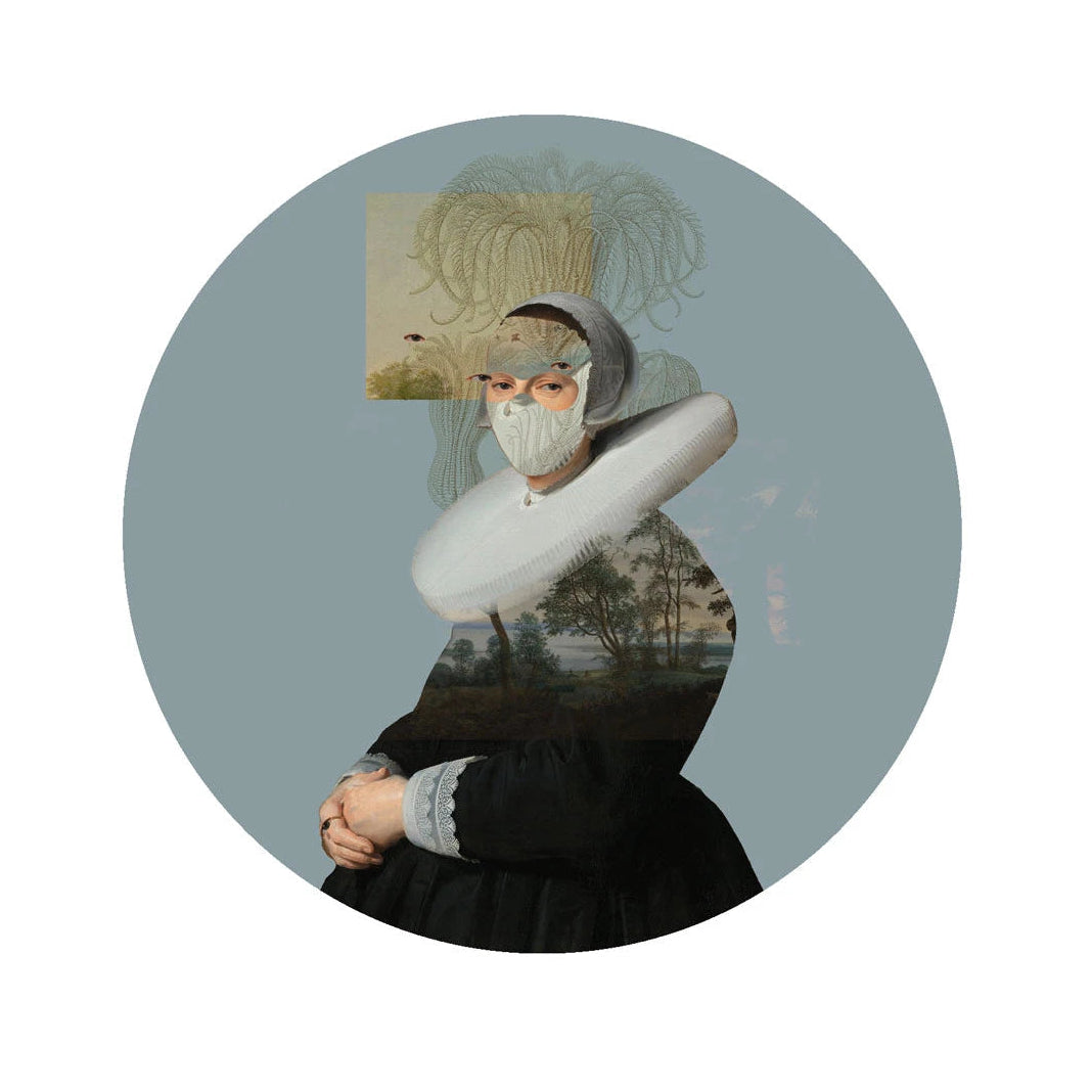 Wandbild in Kreisform DOTS - LANDSCAPE MUSE blau