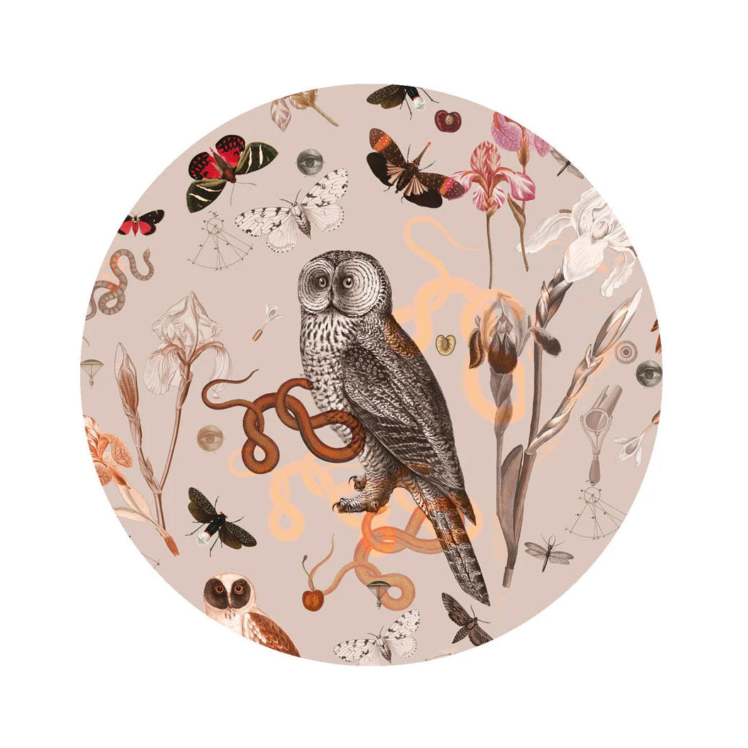 Mural w kształcie koła DOTS - PINK OWLS rosa