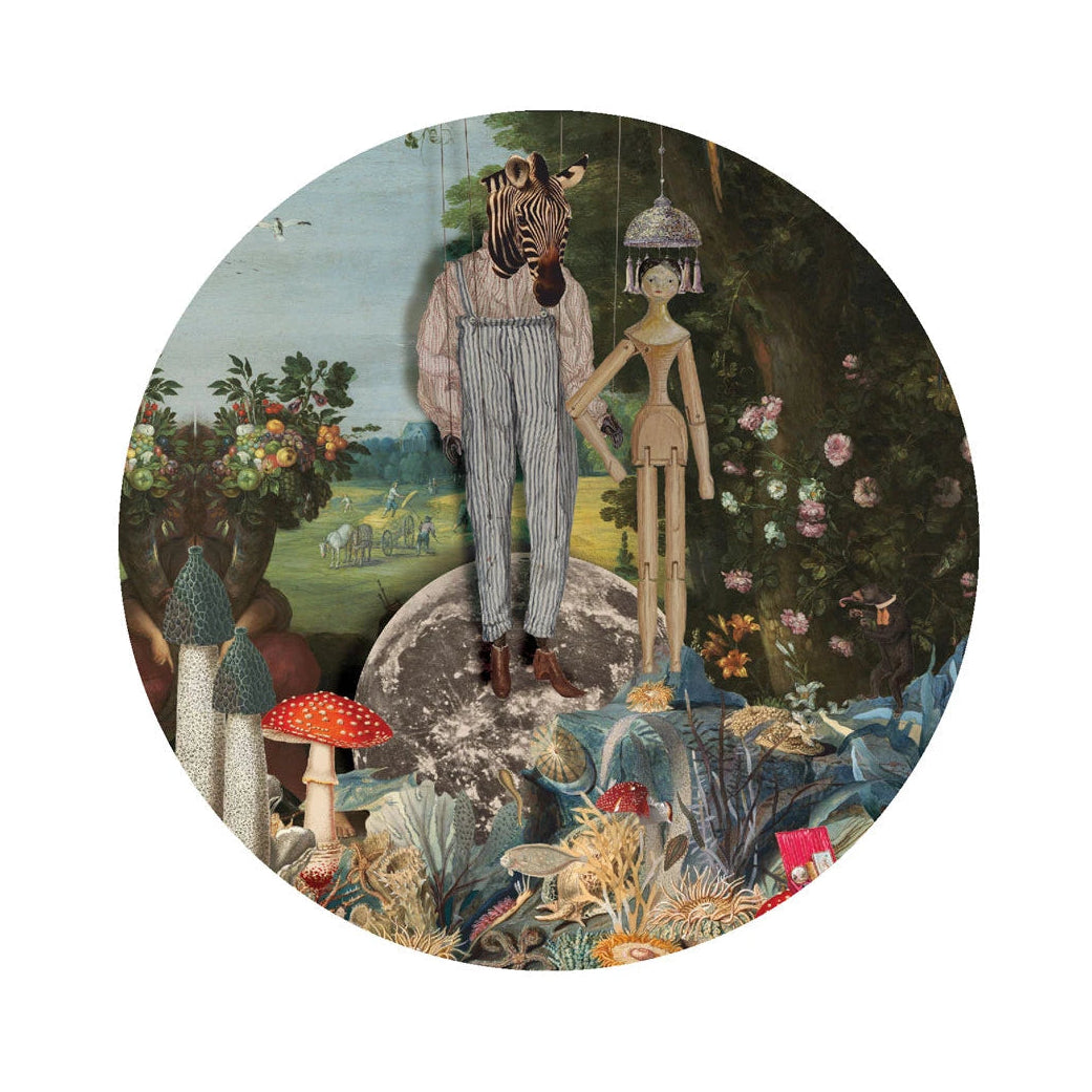 Wandbild in Form eines Kreises DOTS - PUPPETS dunkelgrün mit blau