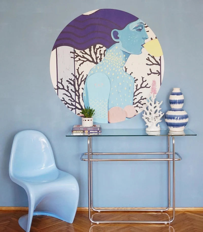 Wandbild in Kreisform DOTS - SIREN COOL GIRL blau