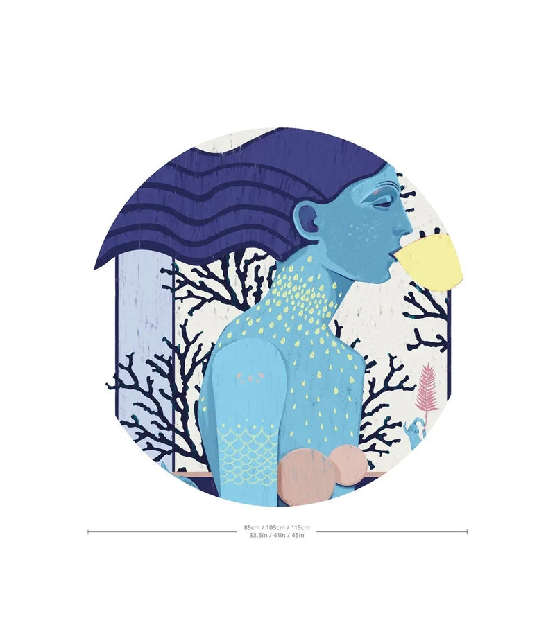 Wandbild in Kreisform DOTS - SIREN COOL GIRL blau