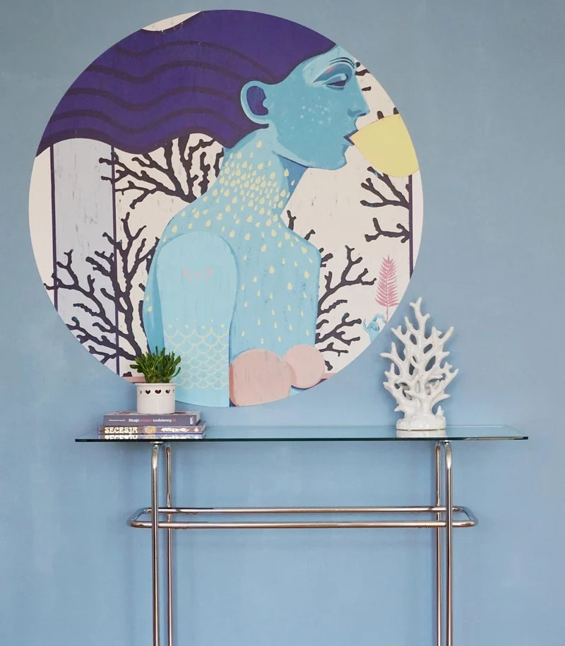 Wandbild in Kreisform DOTS - SIREN COOL GIRL blau