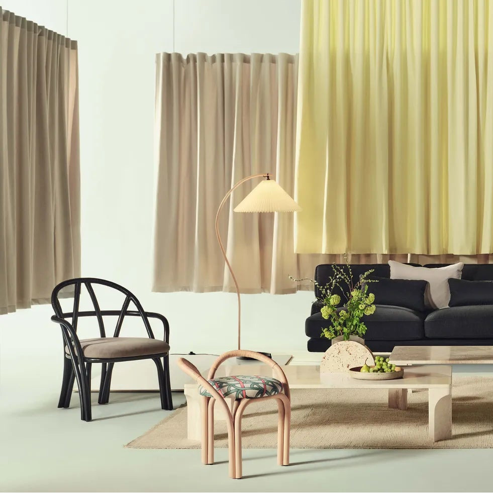 Upholstered BISTRA Armchair with Rattan Ebony Base