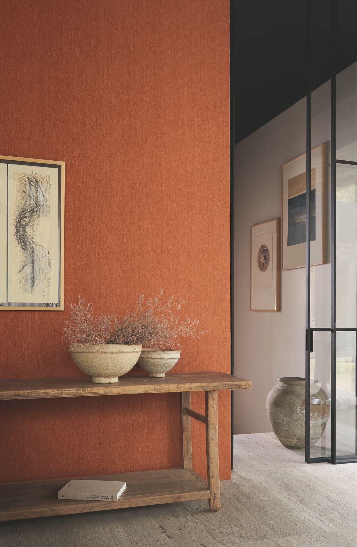 Strukturierte Textiltapete aus Leinen ATMOSPHERE - SENF