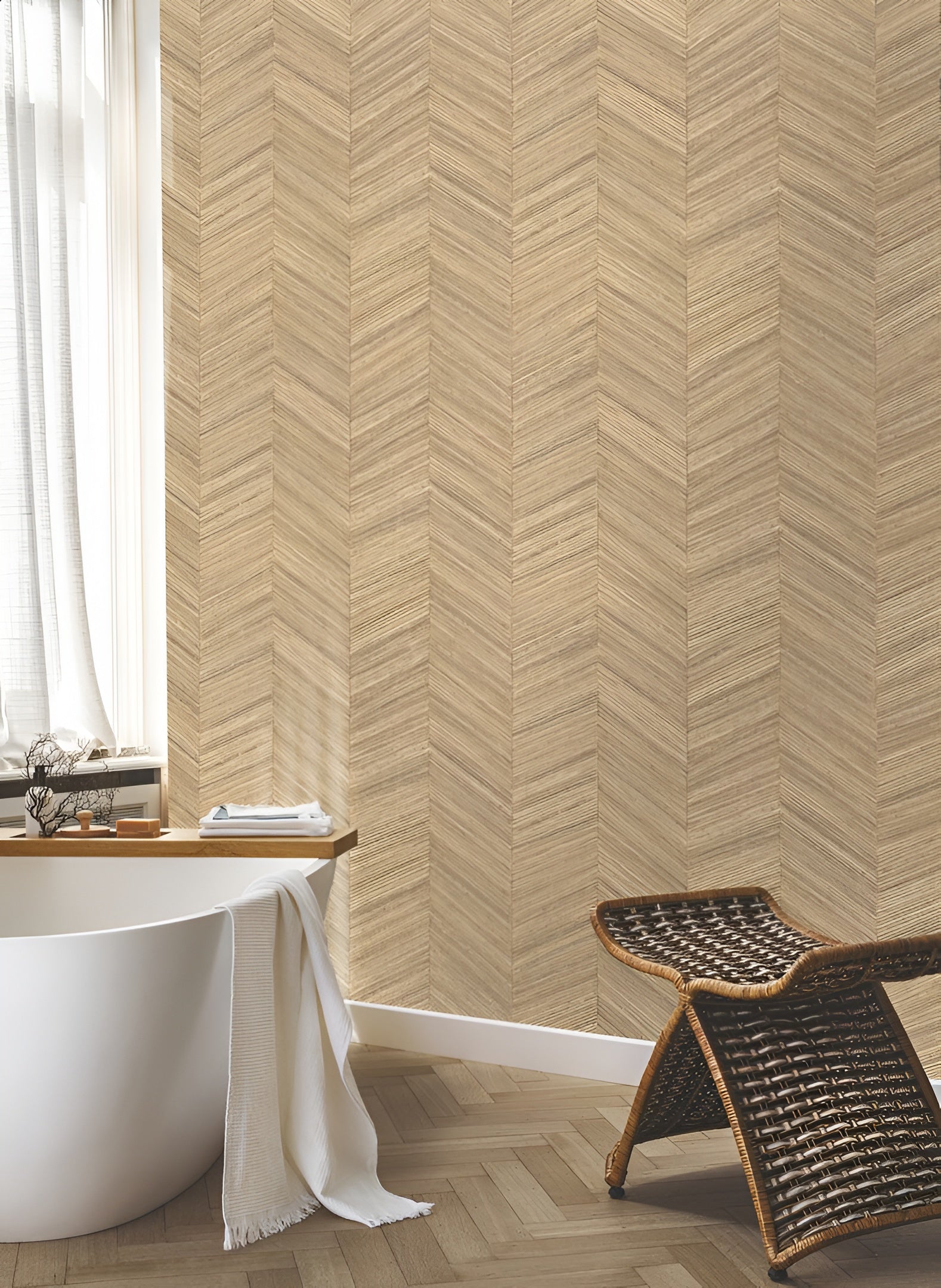 Herringbone Pattern Wallpaper OCOTEA - AMANDE Almond