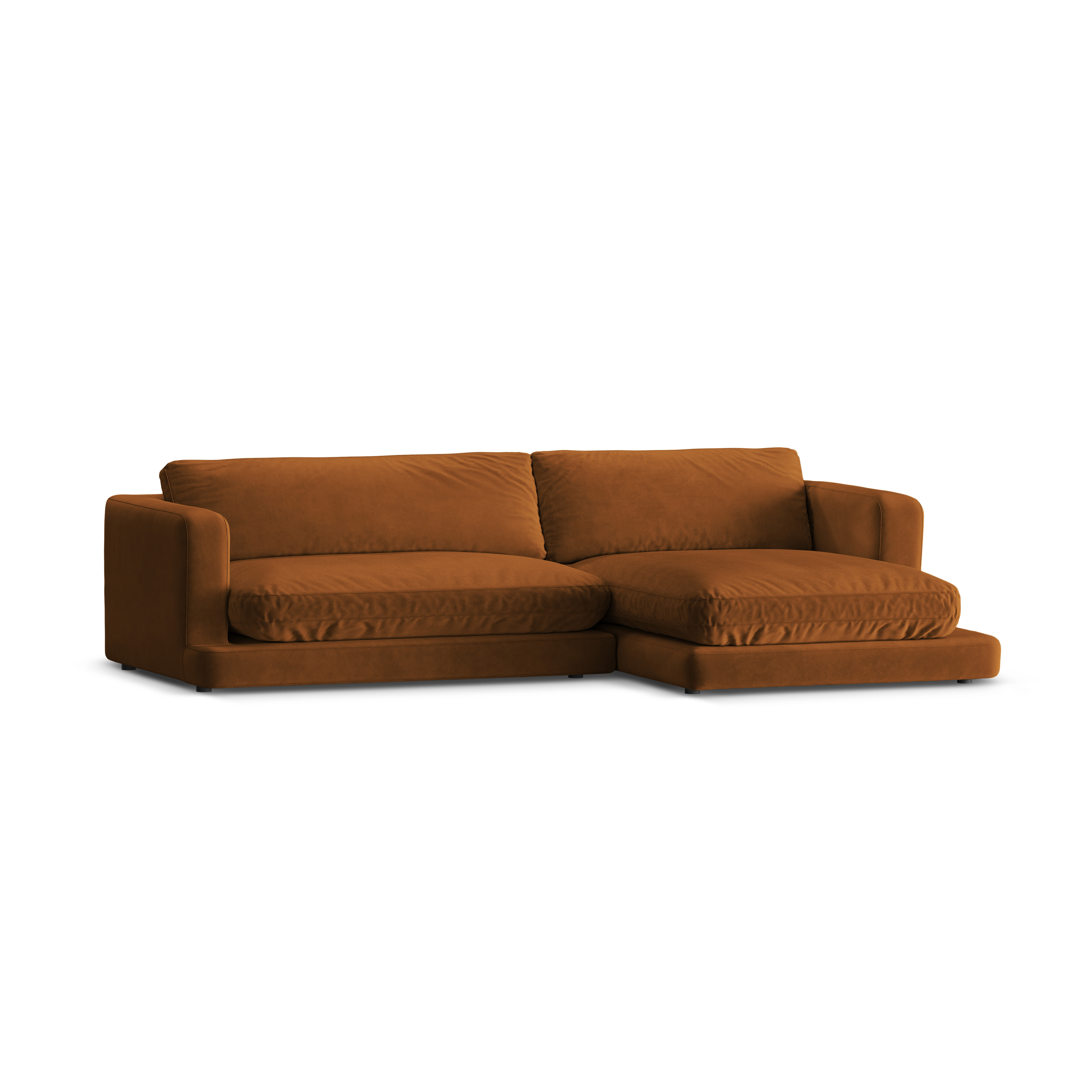 Right-facing velvet corner sofa DAPHNE copper