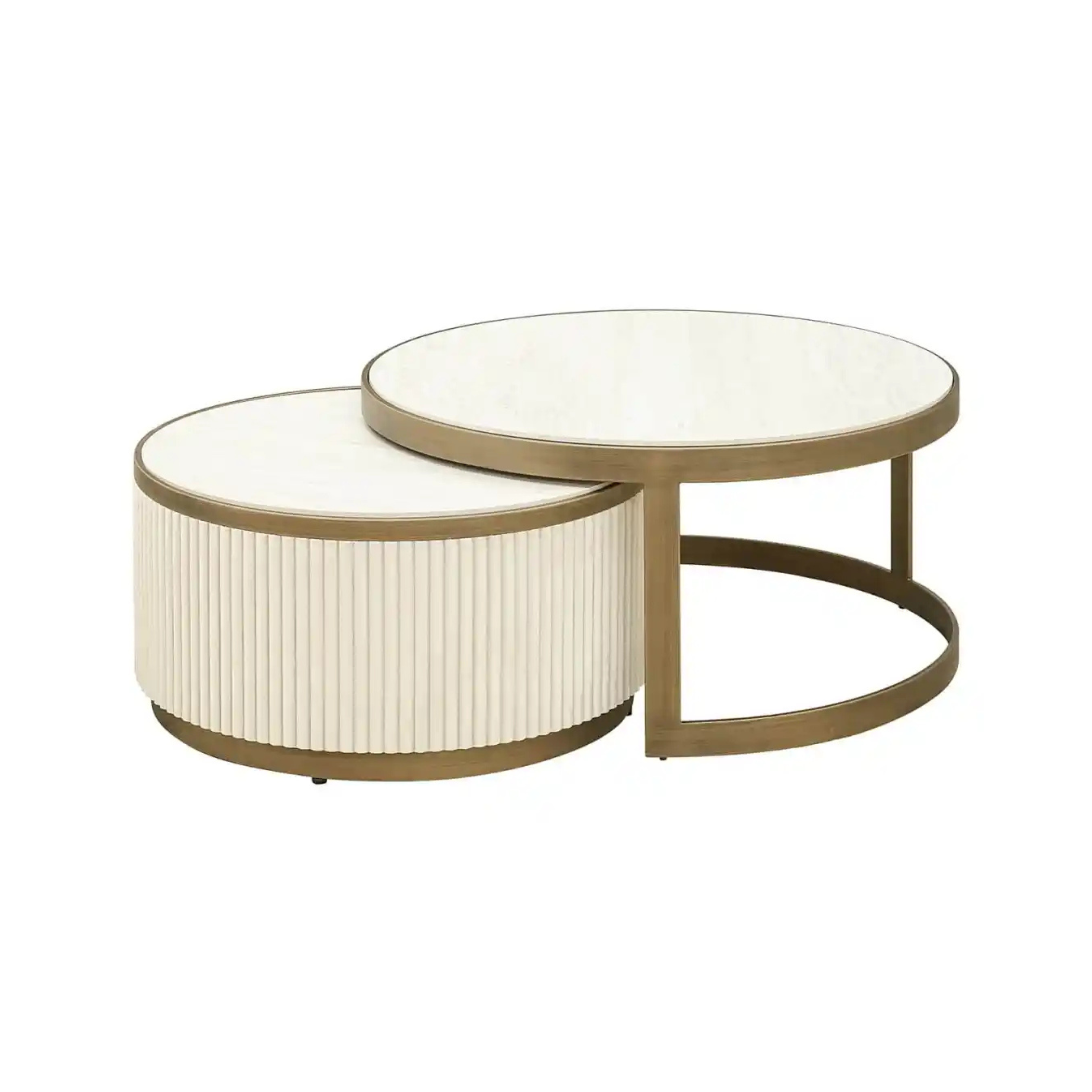 Kaffeetisch-Set TIVOLI weiß mit messingfarbener Oberfläche