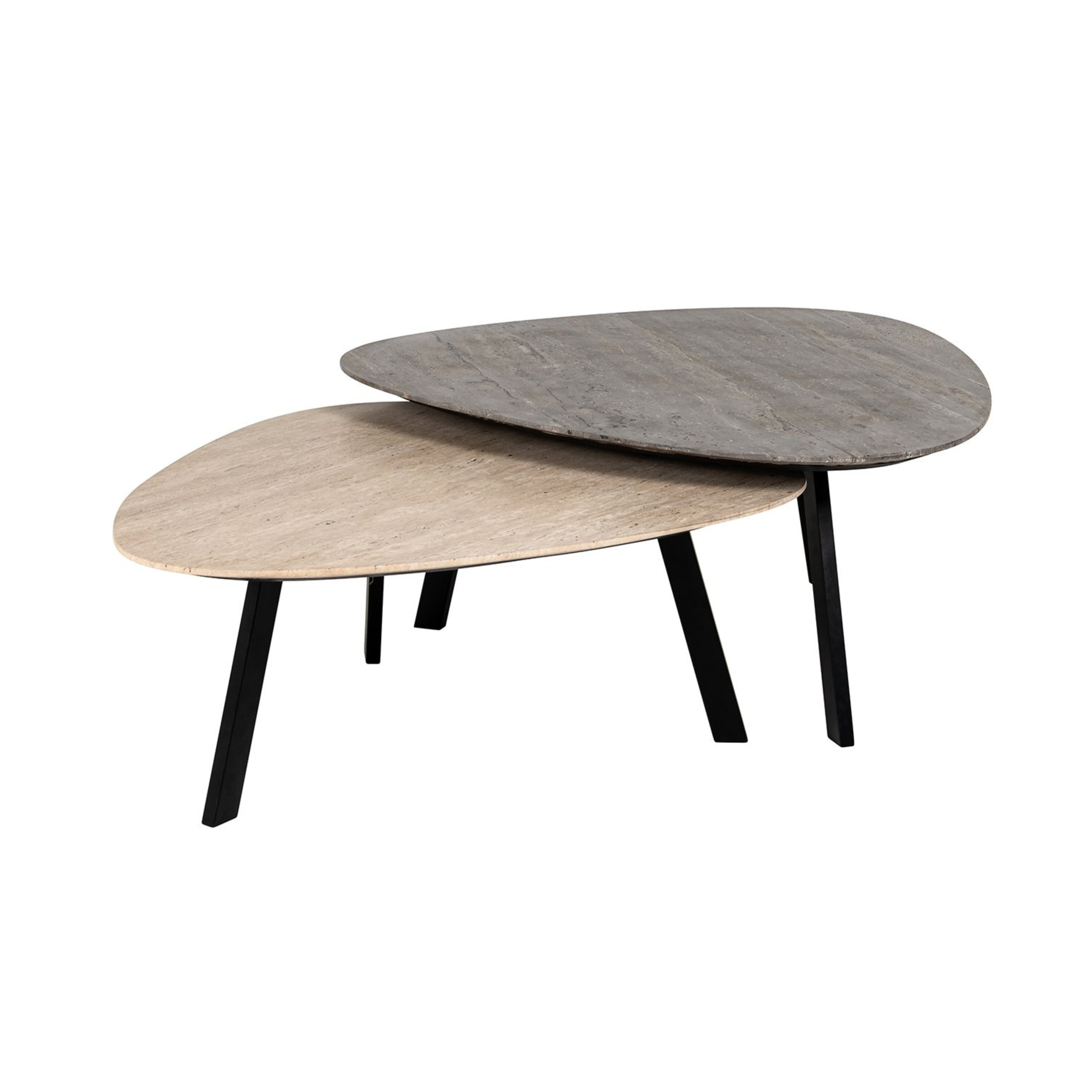 Set von Couchtischen SPENCER Marmor und Travertin