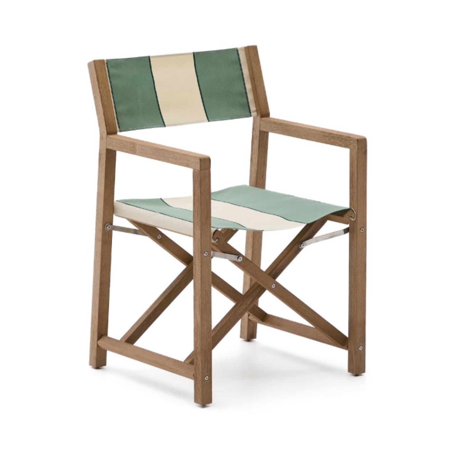 Vilara Green und beige externer Stuhl mit einer Akazienbasis