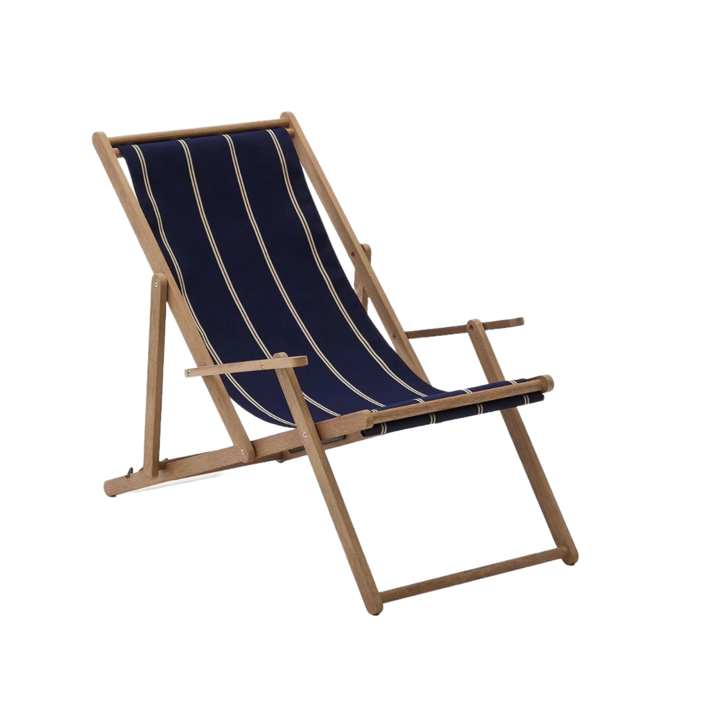 VILARA Liegestuhl in Marineblau und Beige mit Akazienfuß