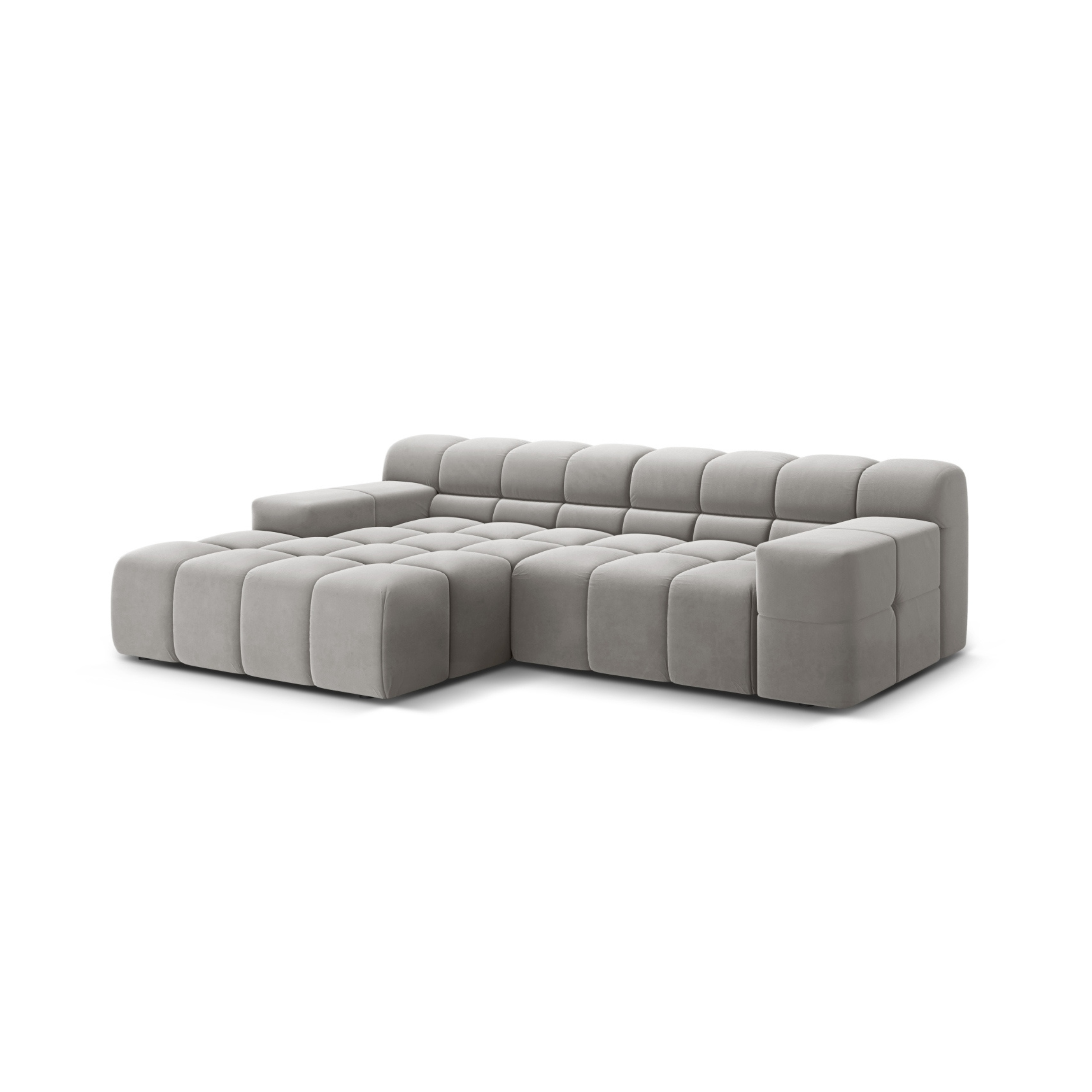 Samt-Ecksofa für 2 Personen links AGAVE grau