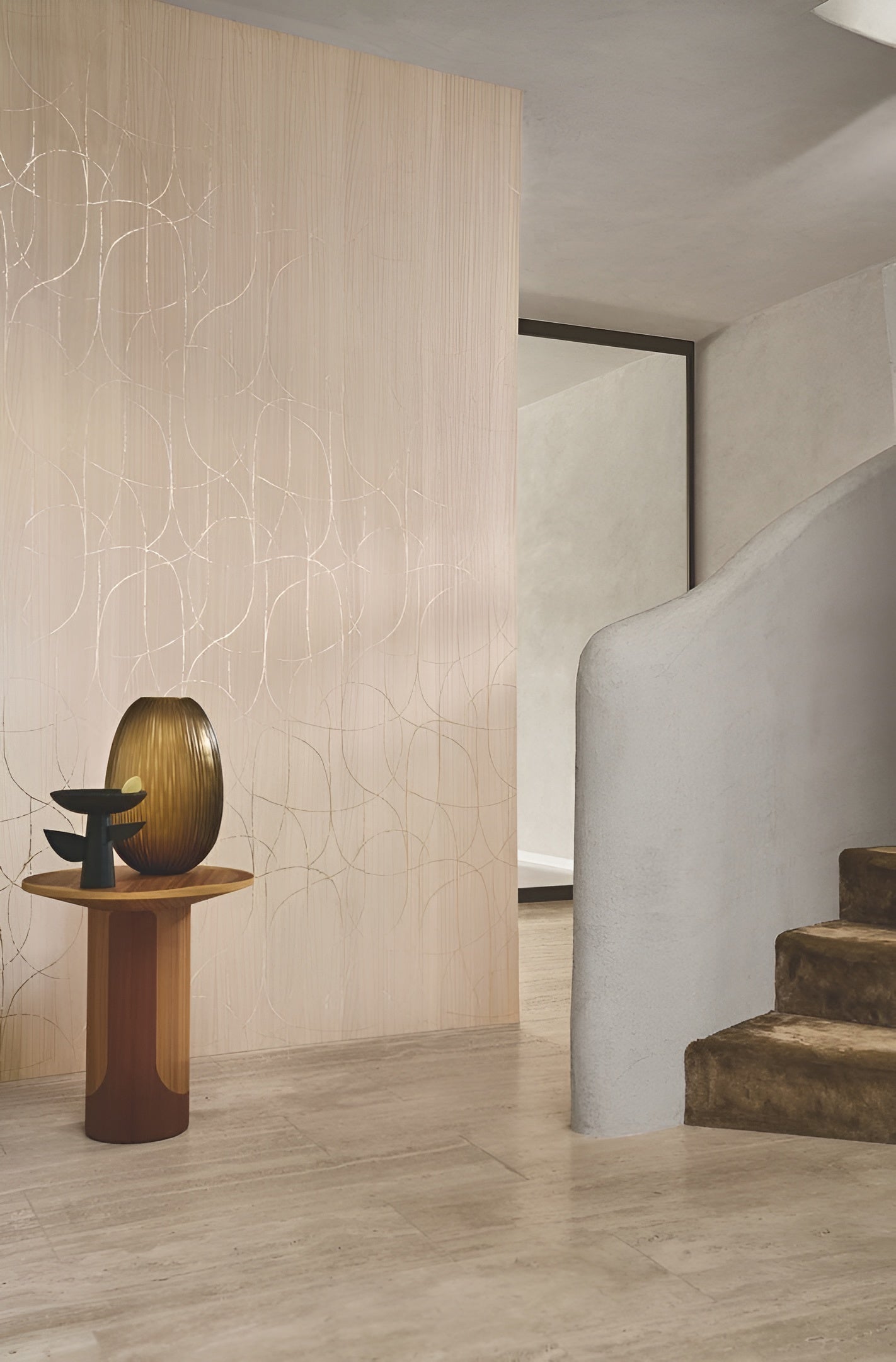 Veneered wallpaper with a metallic abstract pattern SPLENDEUR - DARK OAK OR orange oak