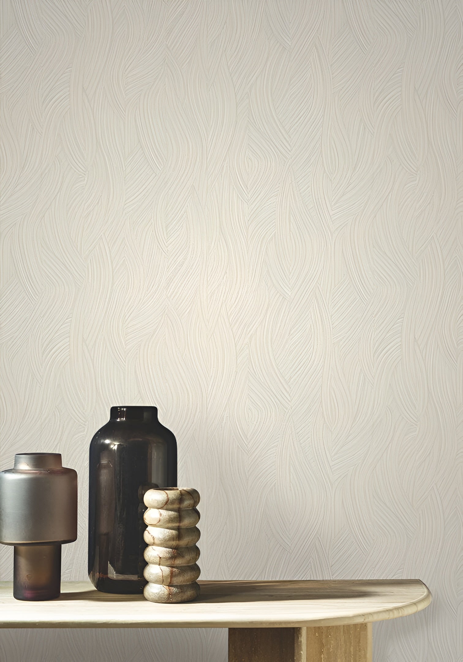 Structural wallpaper with an abstract wavy pattern JASSINE - IVORY