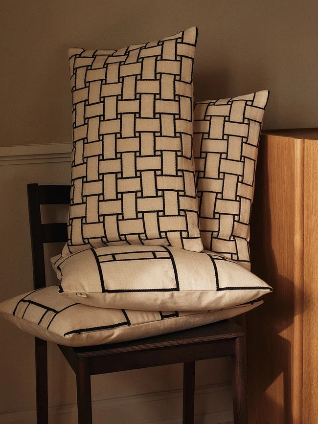 LATTICE Cushion Cover Beige with Black Pattern