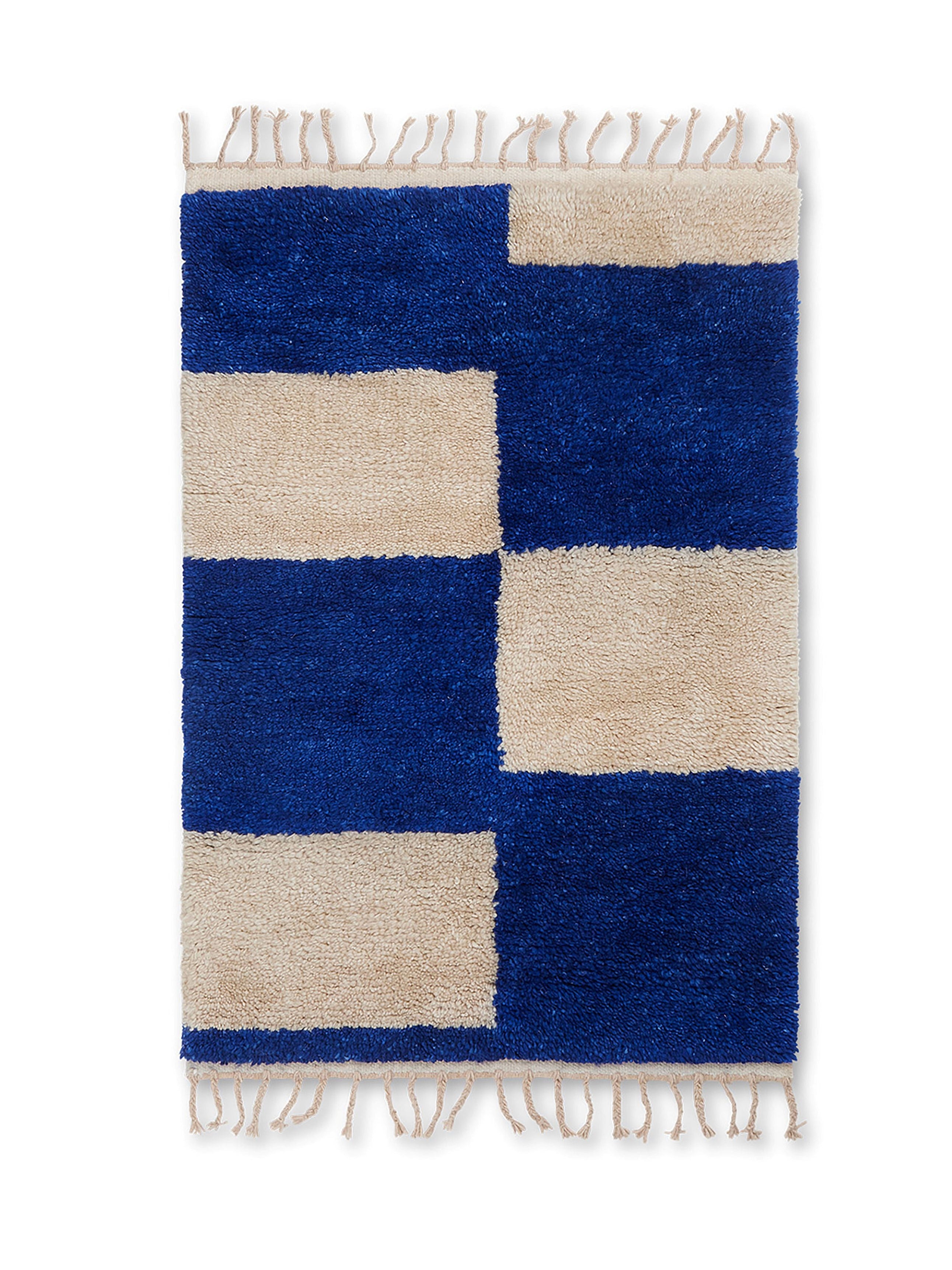 MARA KNOTTED rug, broken white with dark blue
