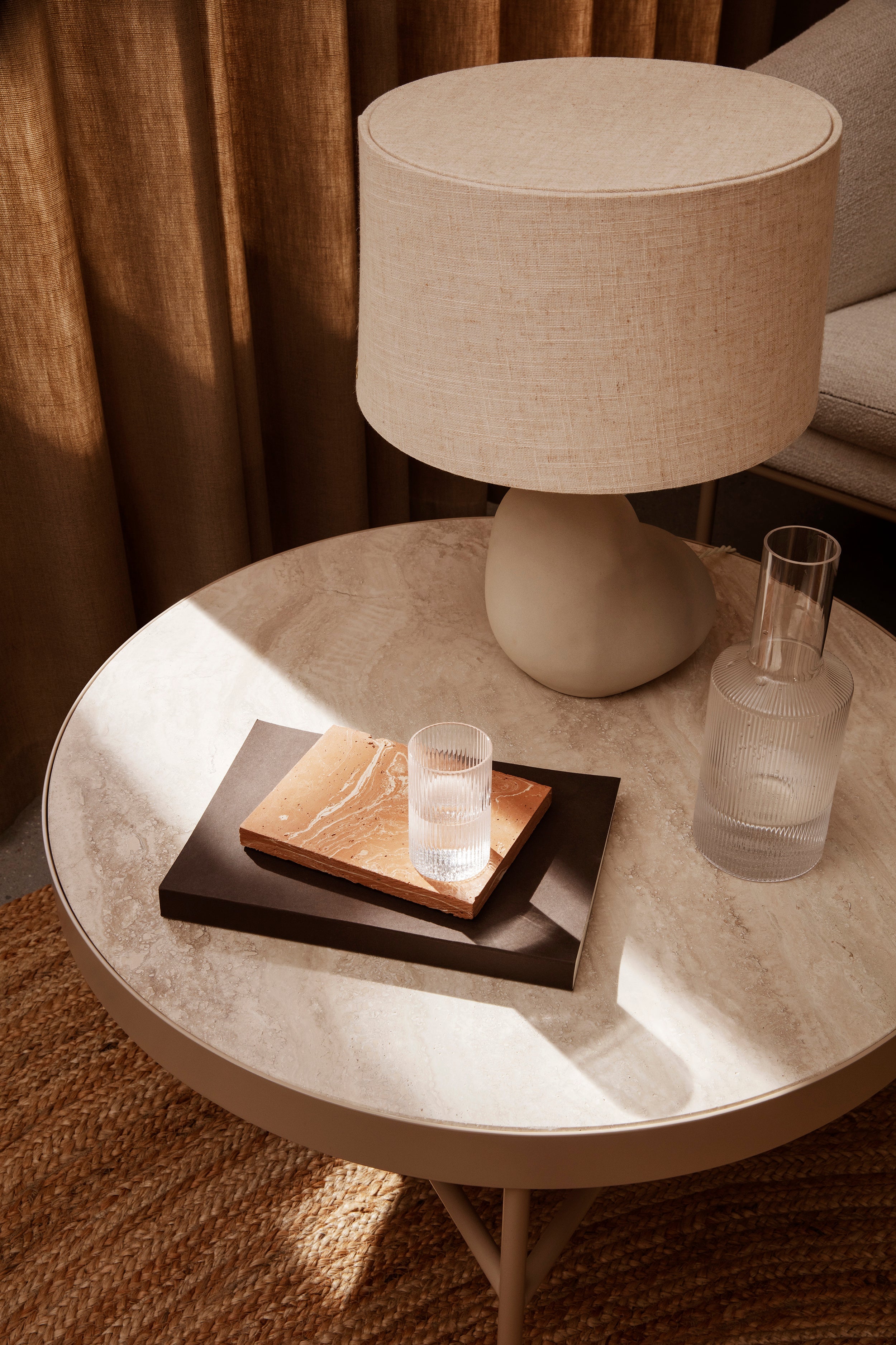 Travertine side table beige travertine
