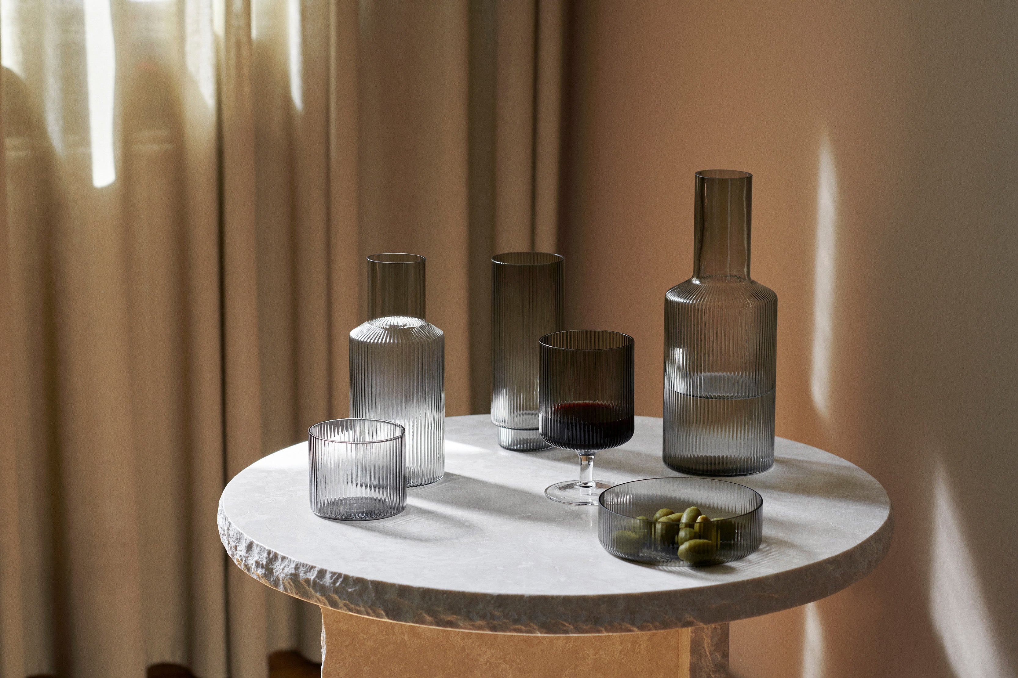 Set von Schalen RIPPLE rauchiges Glas