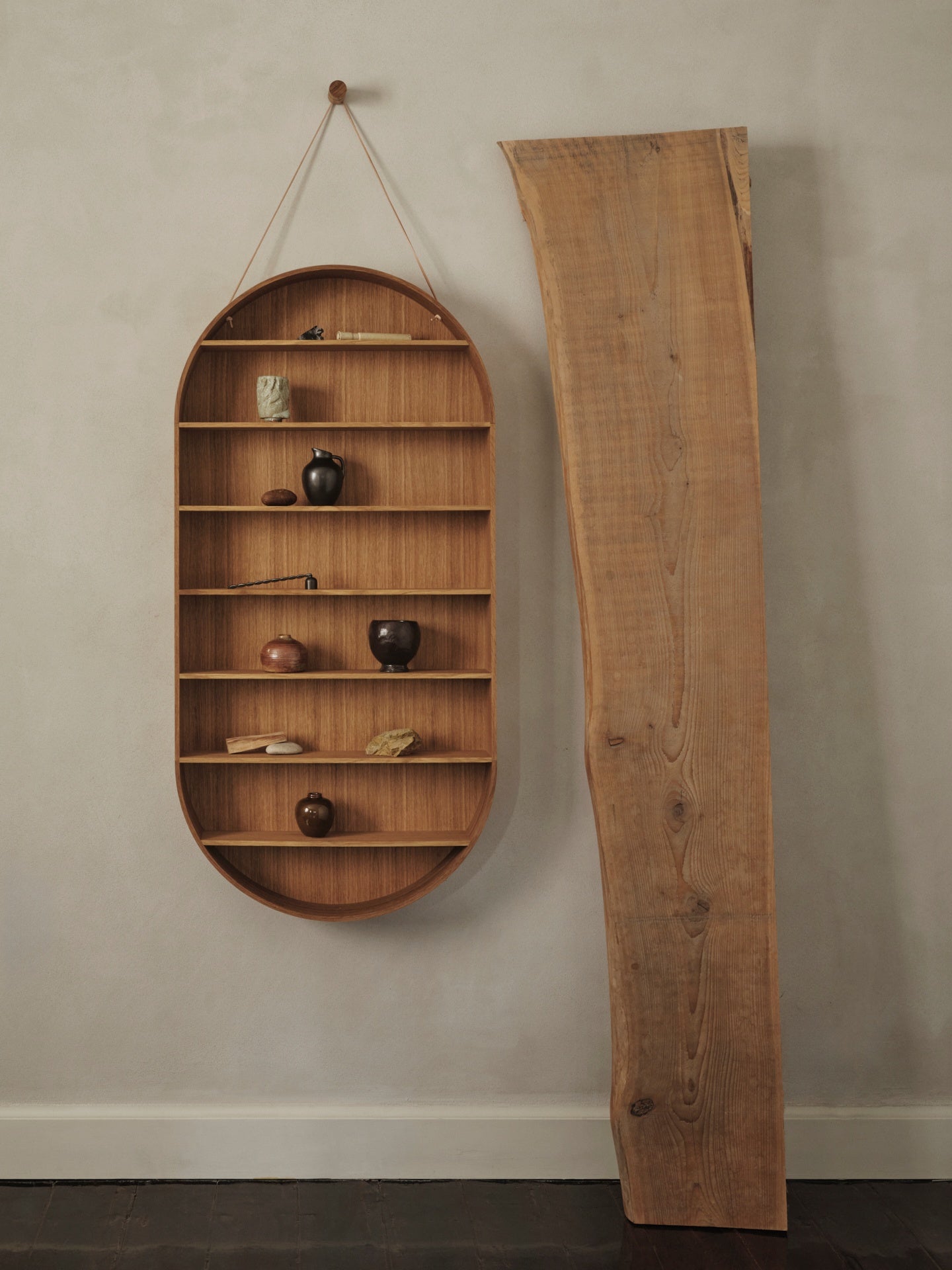 OVAL DORM hanging shelf, oiled oak