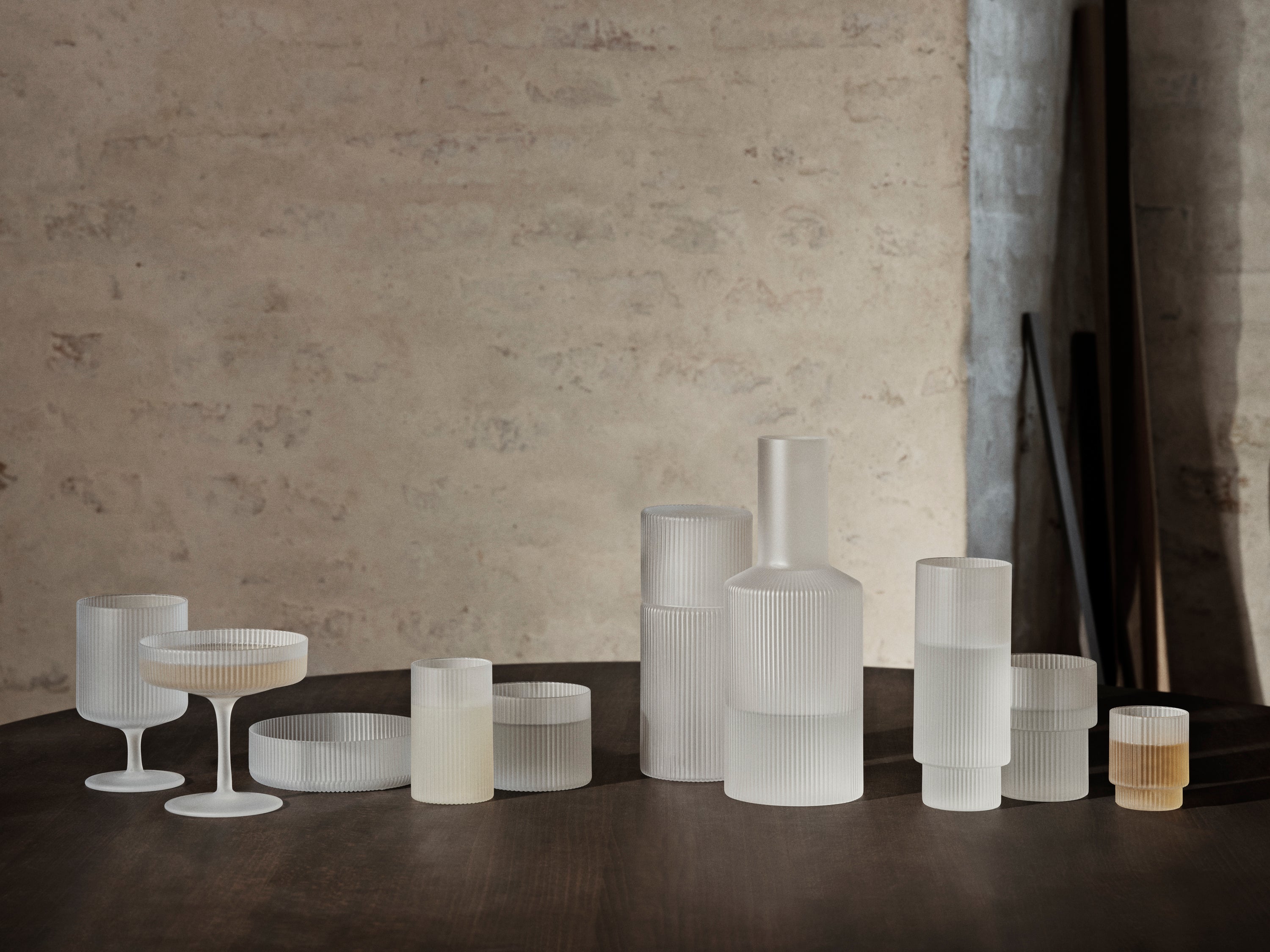 Set von Schalen RIPPLE weißes Glas