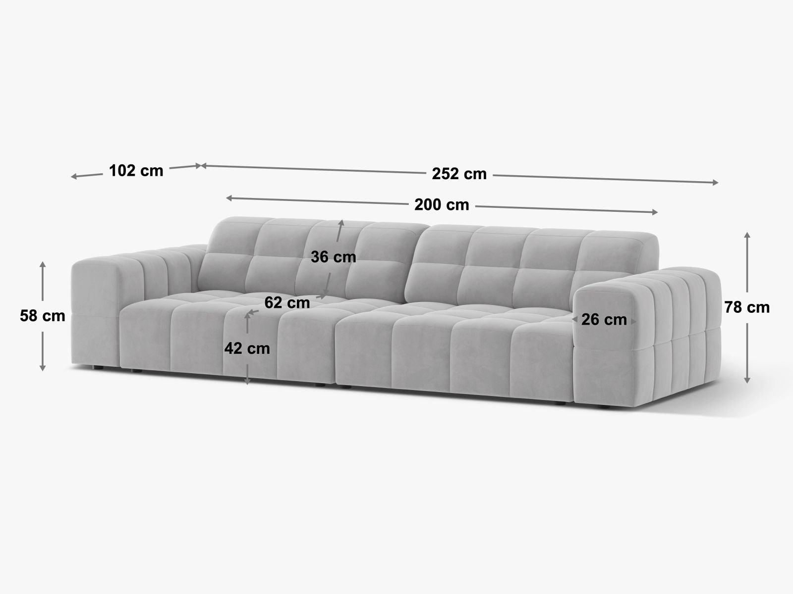 JENNIFER Sofa 4-osobowa – rysunek techniczny