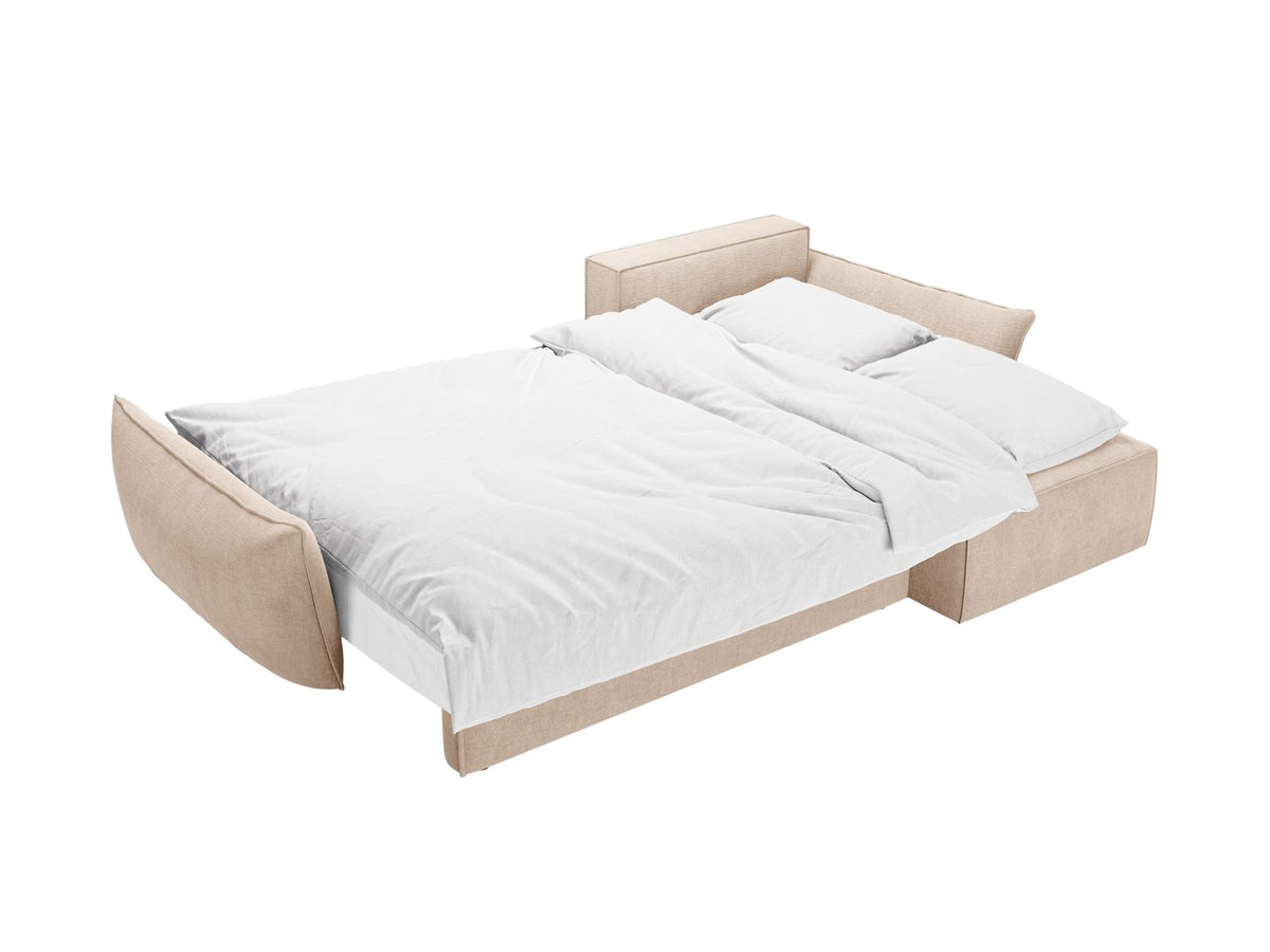 Narożnik prawostronny z funkcją spania 4-osobowy KAELLE beżowy szenil – detal tkaniny