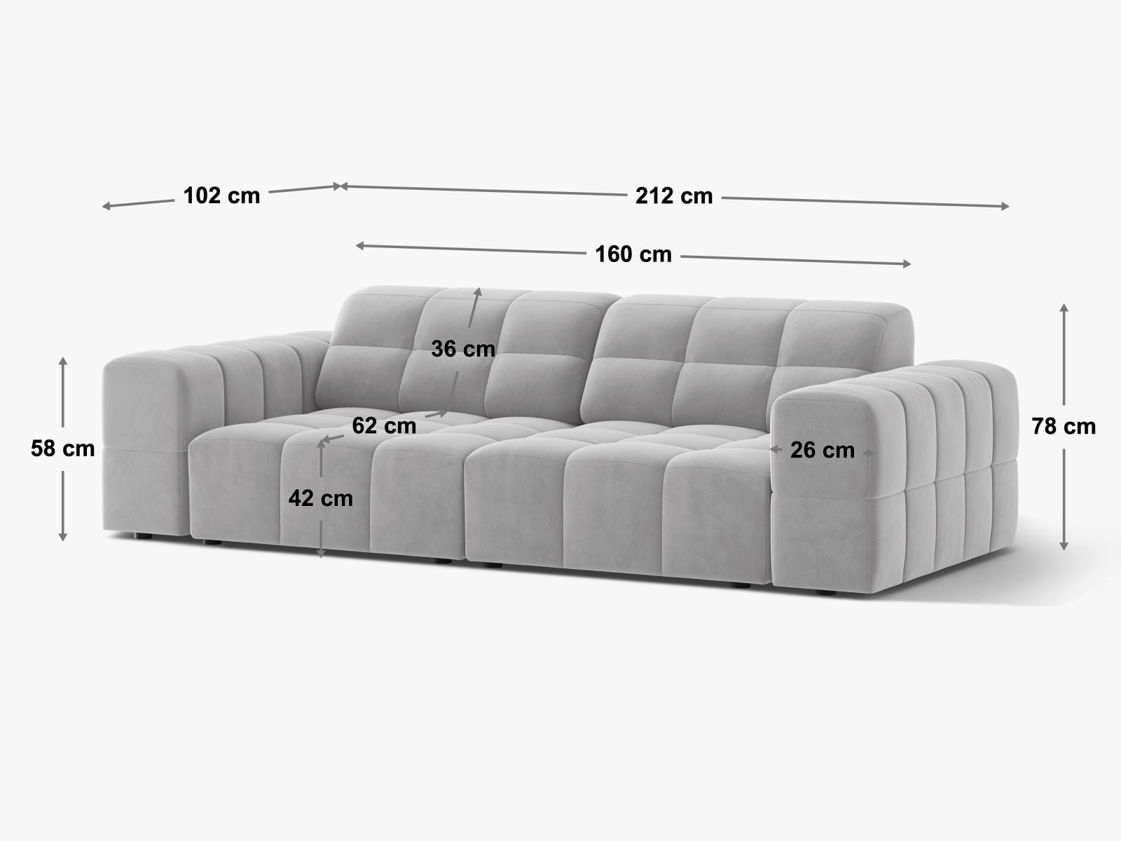 JENNIFER Sofa 3-osobowa – rysunek techniczny