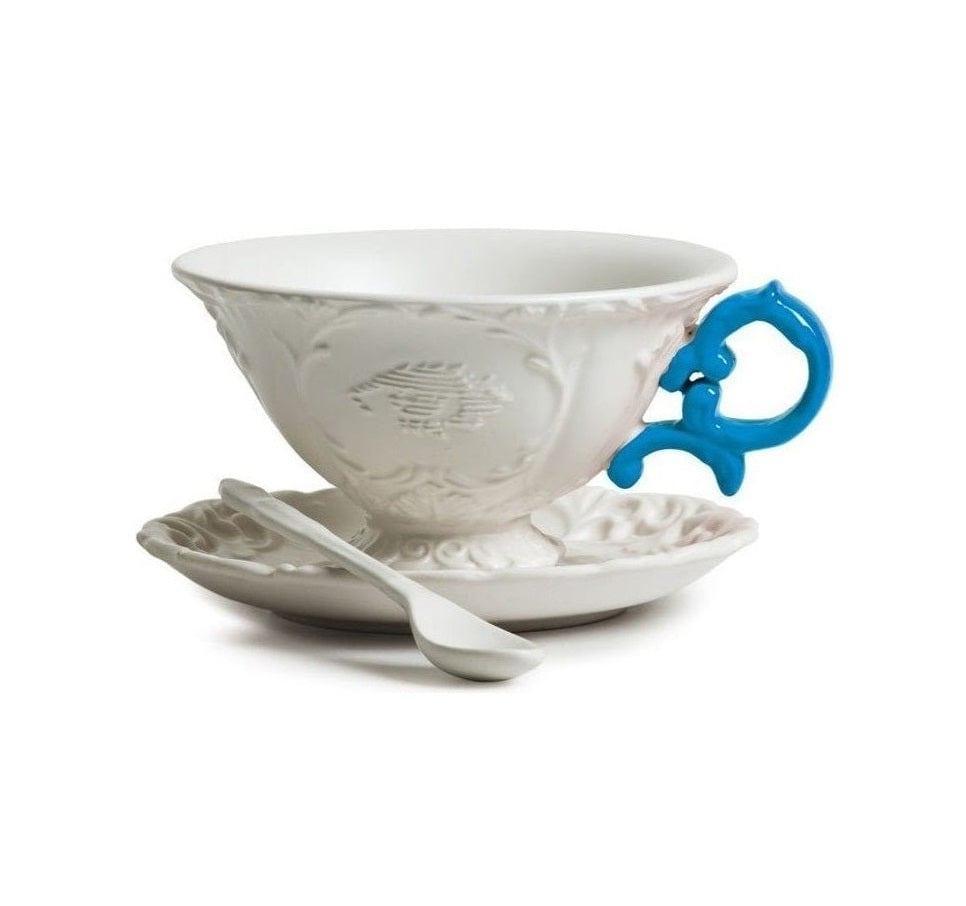 Filiżanka z łyżeczką i spodkiem I-WARES I-TEA niebieski Seletti Eye on Design