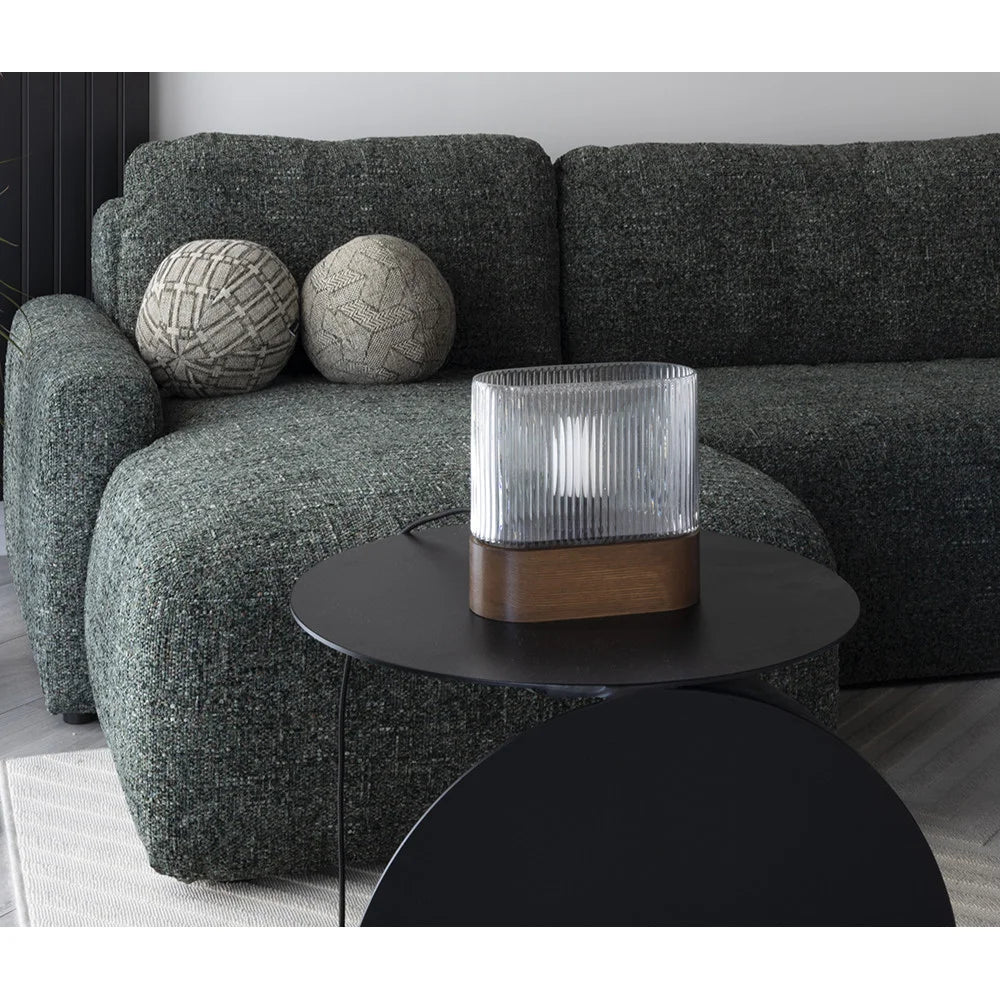FLUMINA table lamp with ribbed glass and ash wood