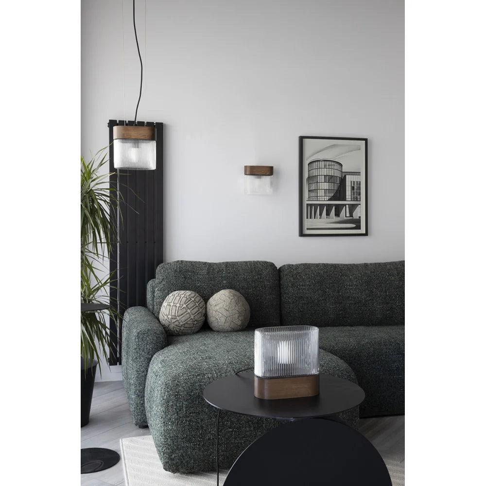 FLUMINA wall lamp with ribbed glass and ash wood