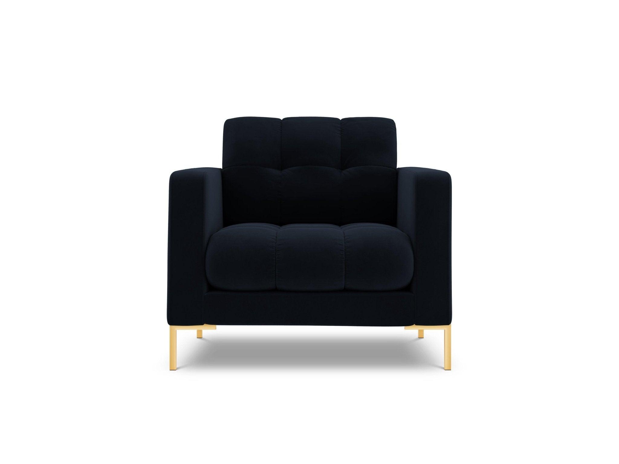 Fotel aksamitny BALI ciemnoniebieski ze złotą podstawą Cosmopolitan Design Eye on Design