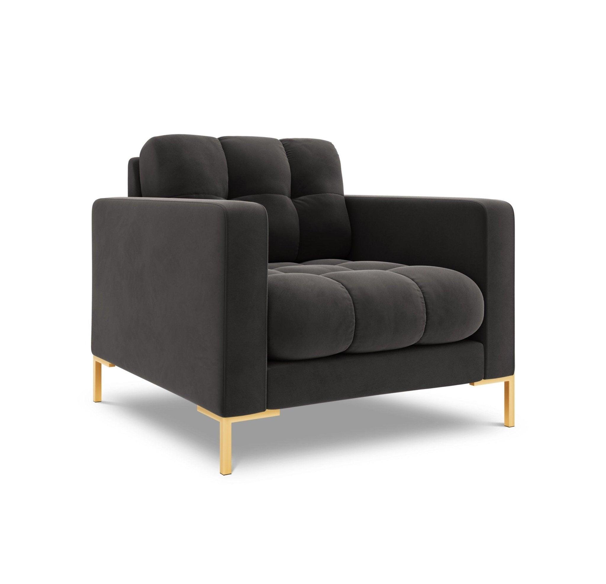 Fotel aksamitny BALI ciemnoszary ze złotą podstawą Cosmopolitan Design Eye on Design