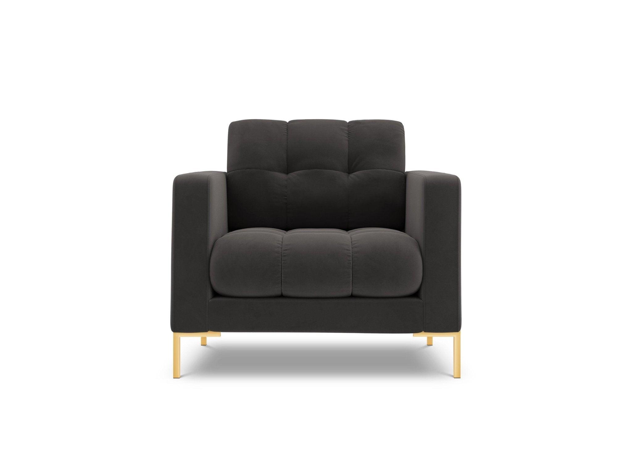 Fotel aksamitny BALI ciemnoszary ze złotą podstawą Cosmopolitan Design Eye on Design