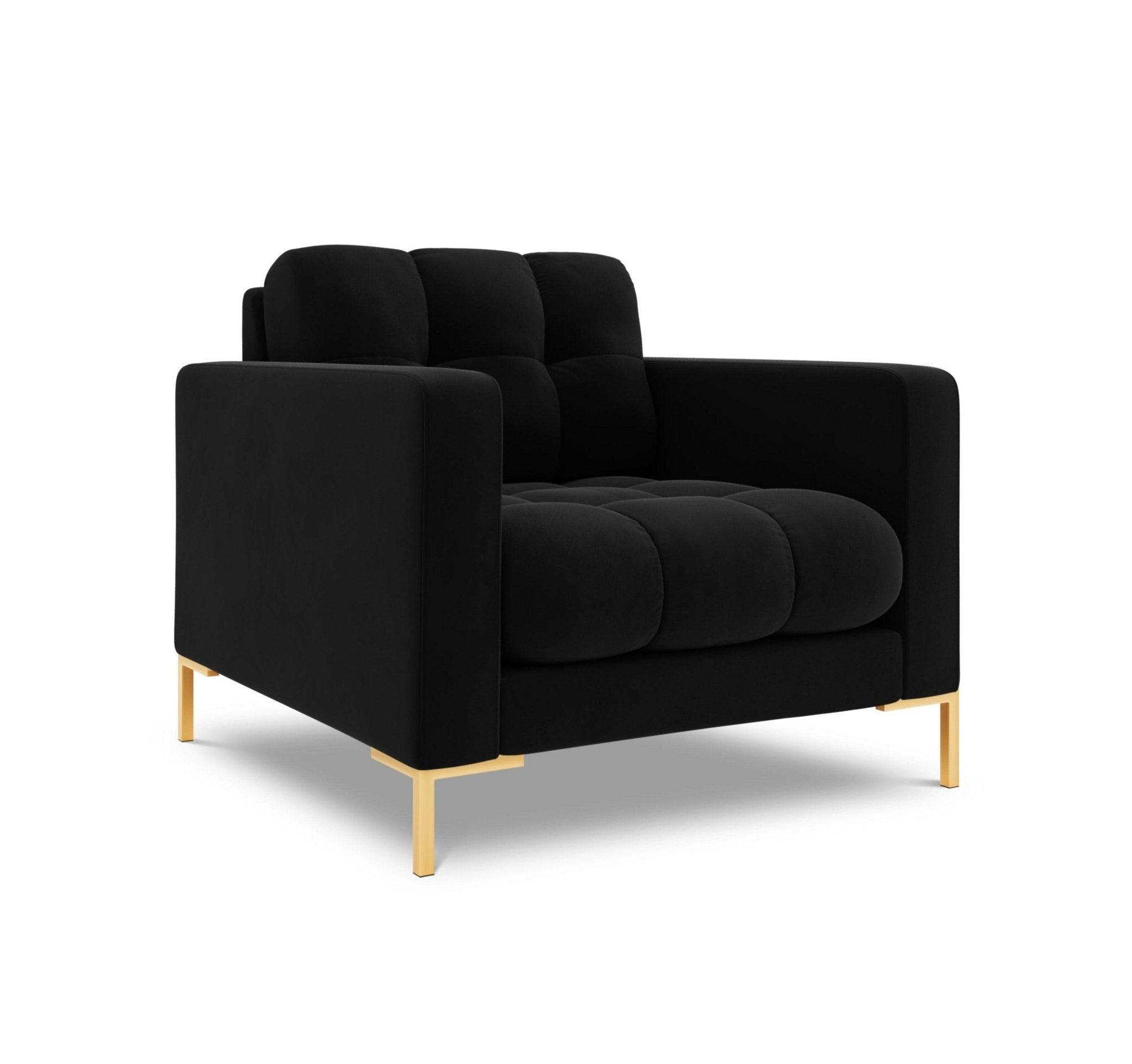 Fotel aksamitny BALI czarny ze złotą podstawą Cosmopolitan Design Eye on Design