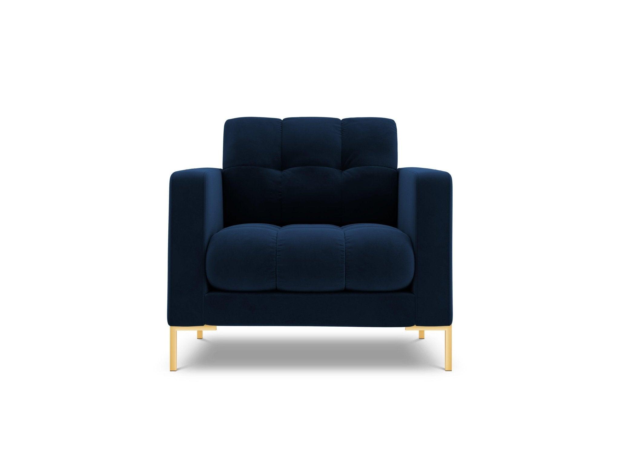 Fotel aksamitny BALI granat królewski ze złotą podstawą Cosmopolitan Design Eye on Design