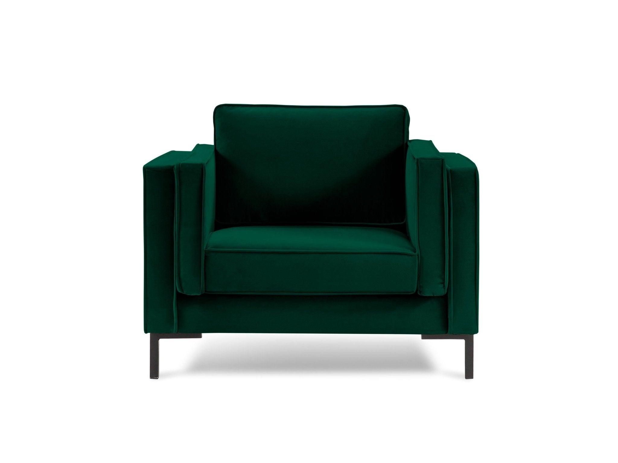 Fotel aksamitny LUIS zieleń butelkowa z czarną podstawą Milo Casa Eye on Design