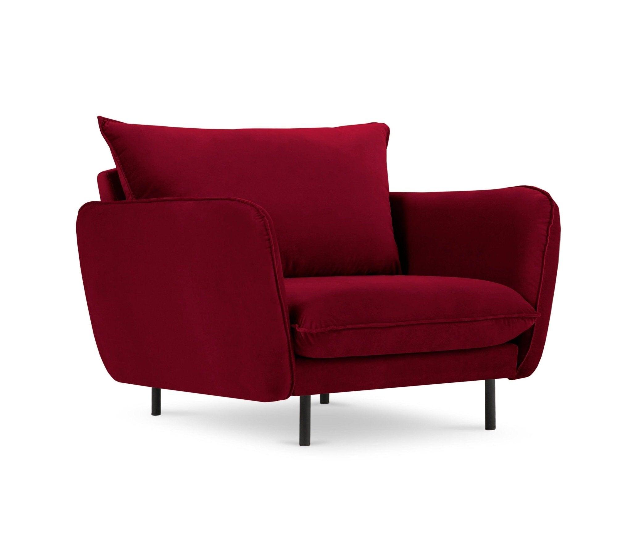 Fotel aksamitny VIENNA bordowy z czarną podstawą Cosmopolitan Design Eye on Design