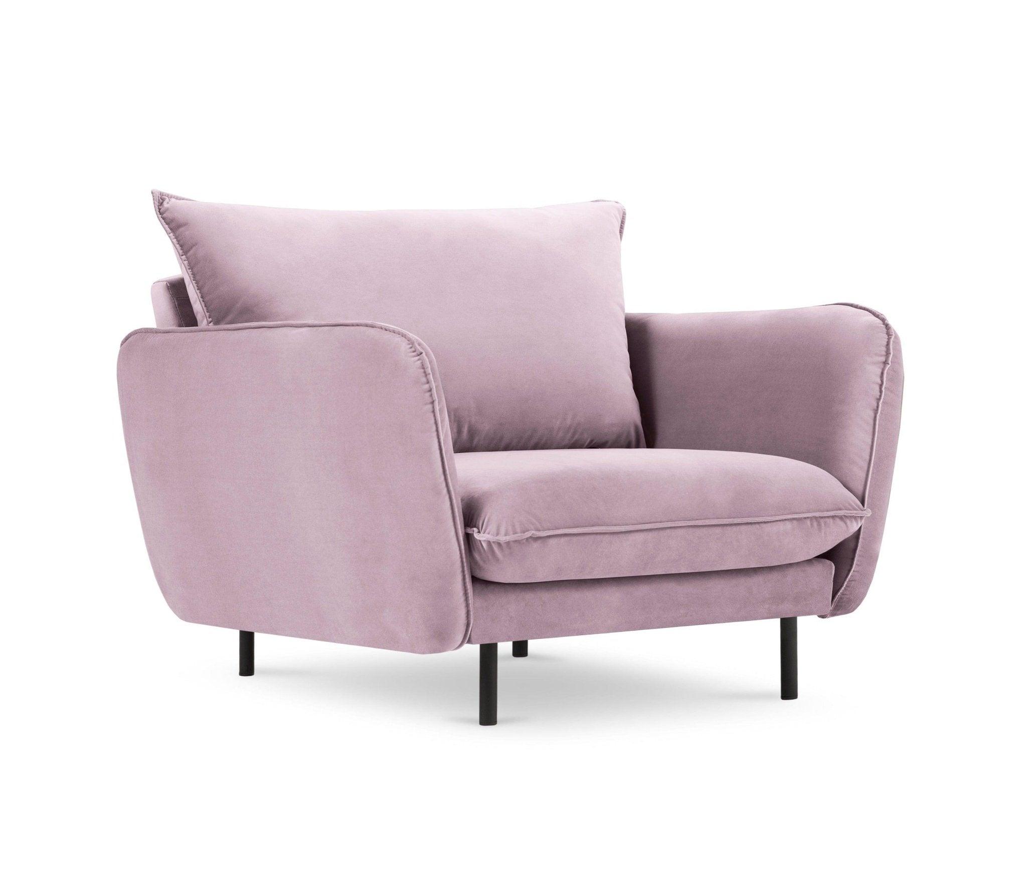 Fotel aksamitny VIENNA pudrowy róż z czarną podstawą Cosmopolitan Design Eye on Design
