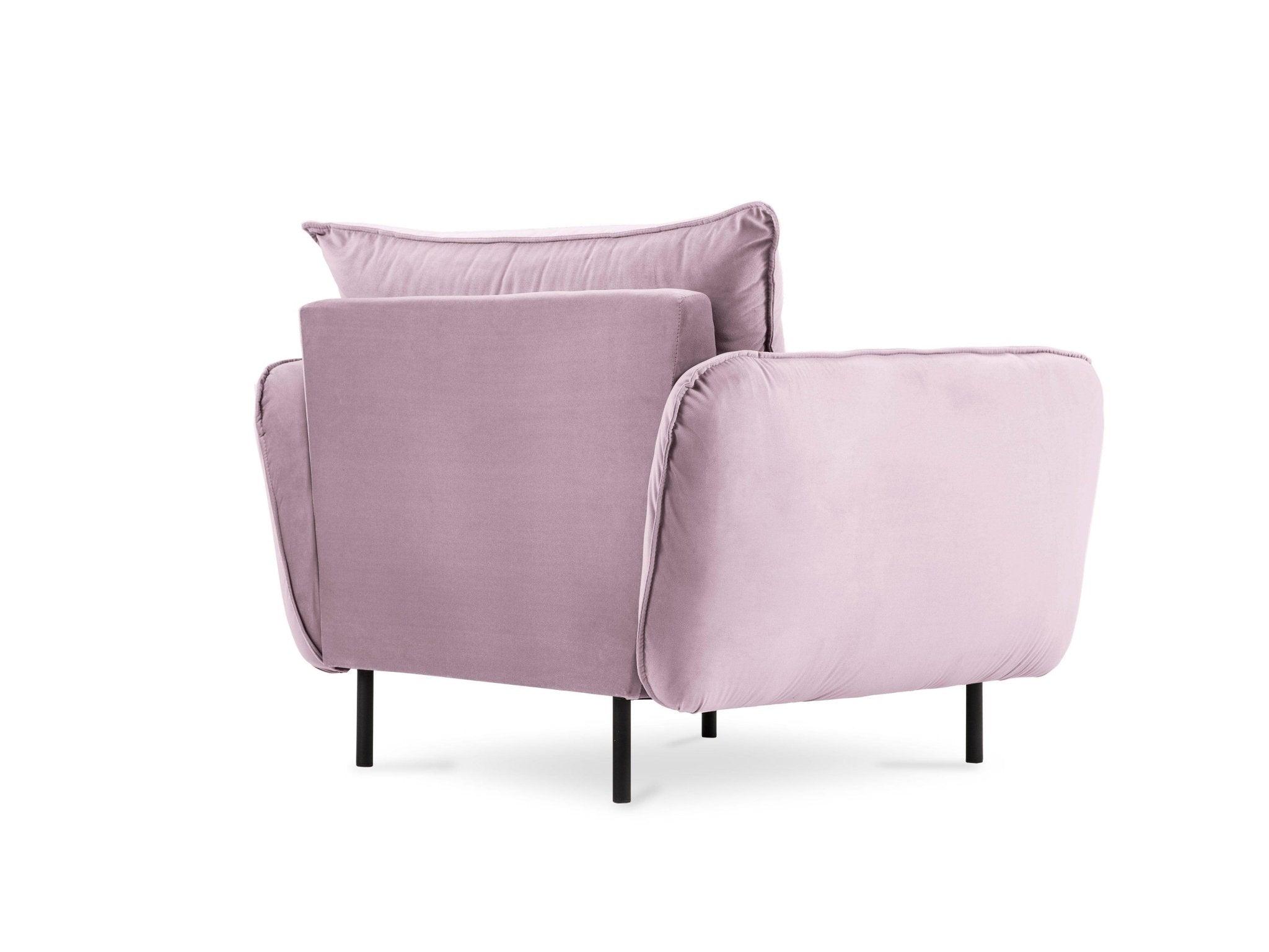 Fotel aksamitny VIENNA pudrowy róż z czarną podstawą Cosmopolitan Design Eye on Design