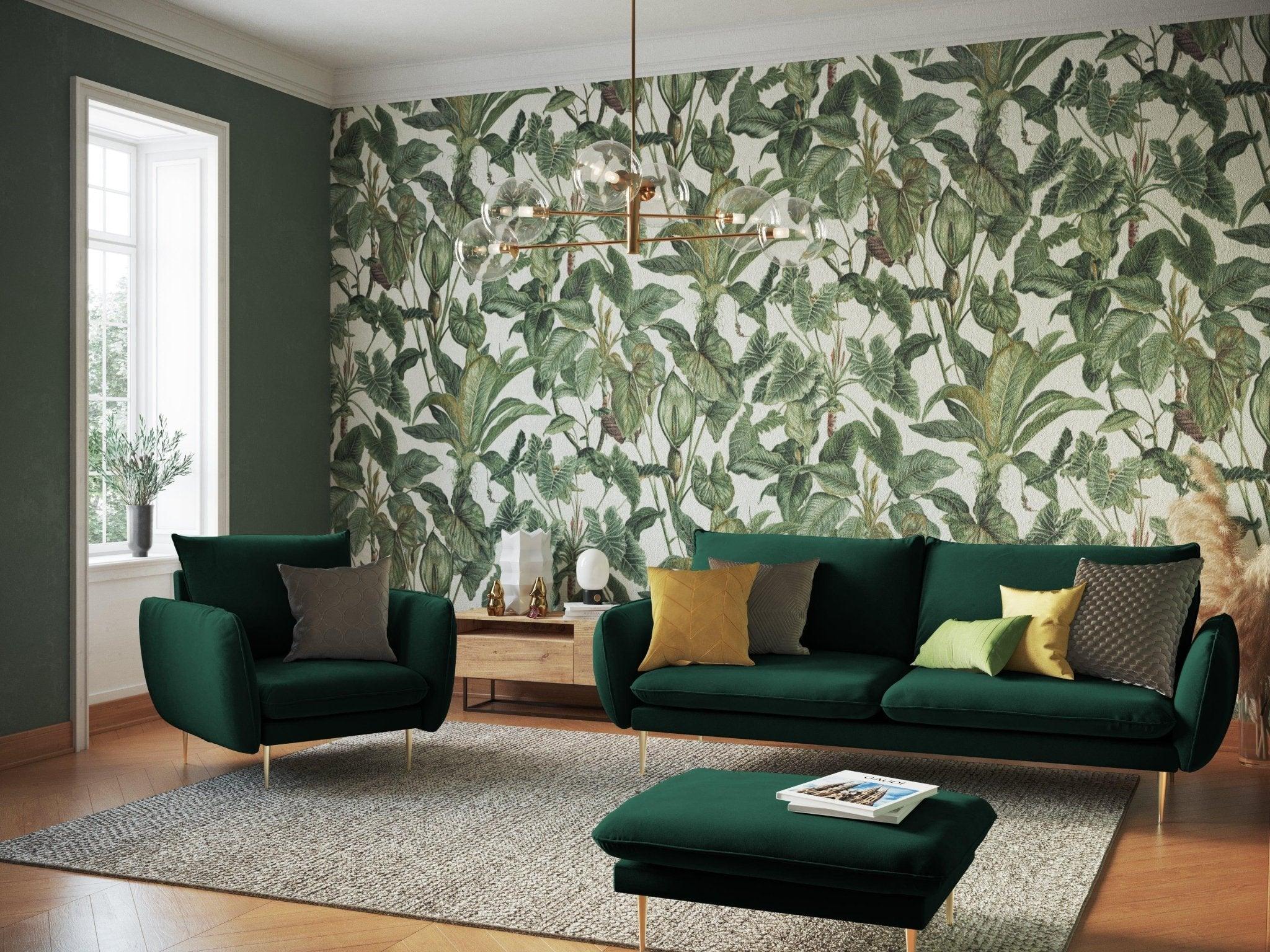 Fotel aksamitny VIENNA zielony ze złotą podstawą Cosmopolitan Design Eye on Design