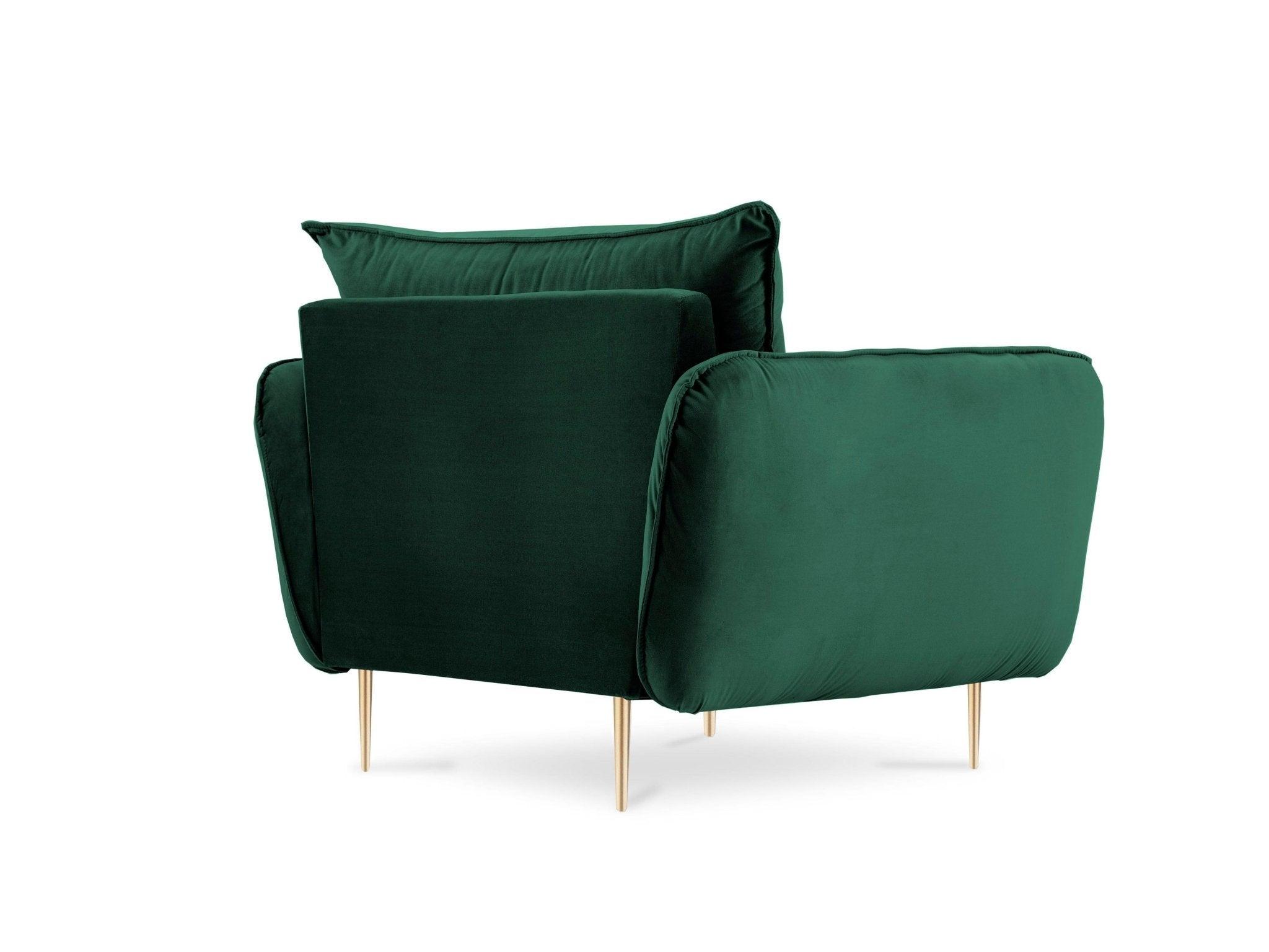 Fotel aksamitny VIENNA zielony ze złotą podstawą Cosmopolitan Design Eye on Design