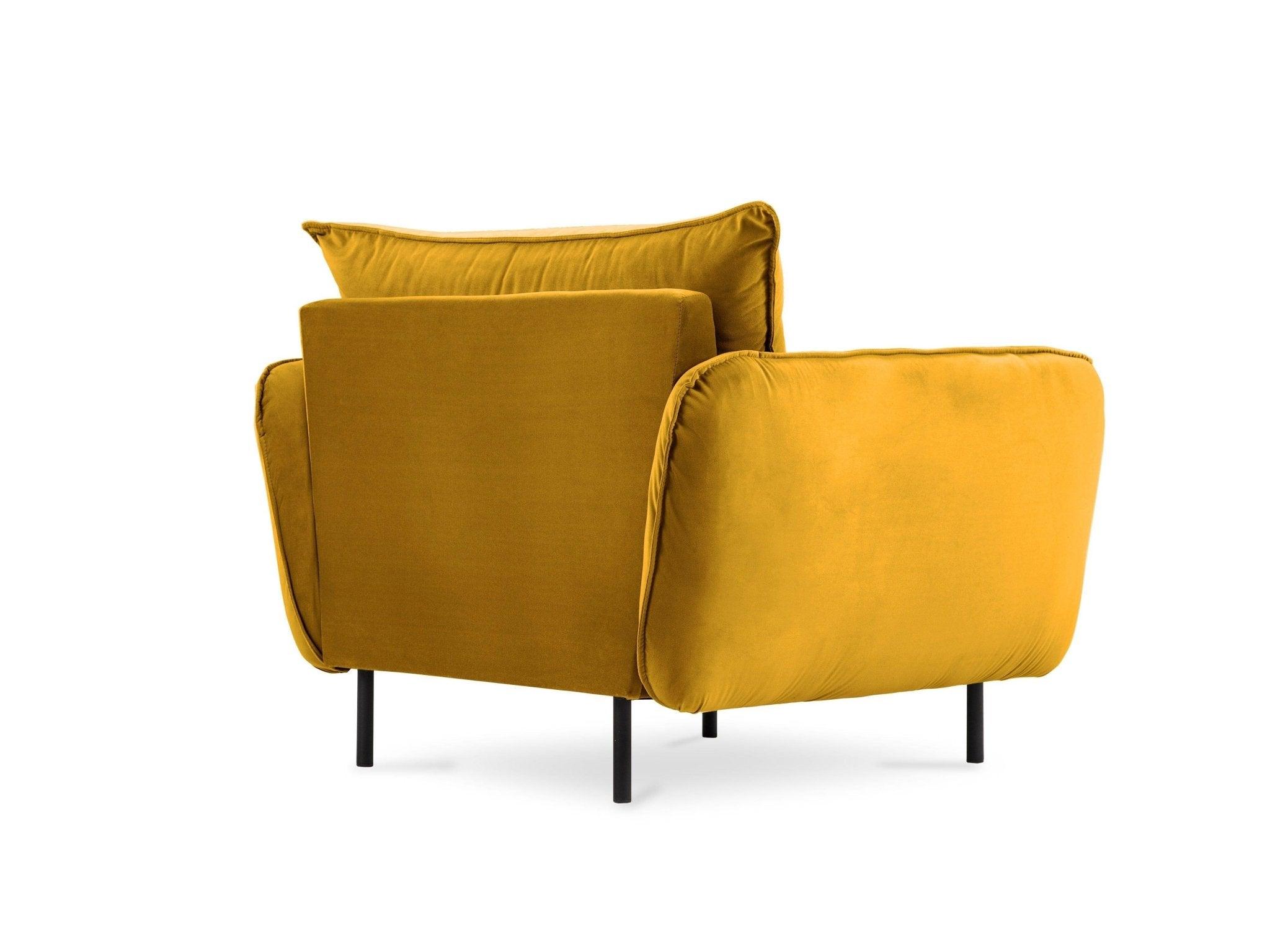 Fotel aksamitny VIENNA żółty z czarną podstawą Cosmopolitan Design Eye on Design