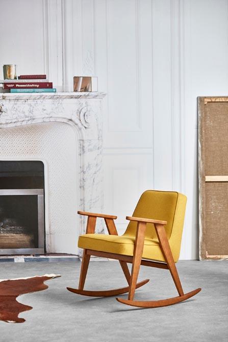 Fotel bujany 366 żółty w tkaninie Shine Velvet Mustard 366 concept Eye on Design