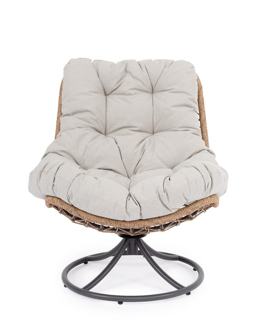 Drehbarer Außenstuhl EMERY in Beige mit braunem Gestell