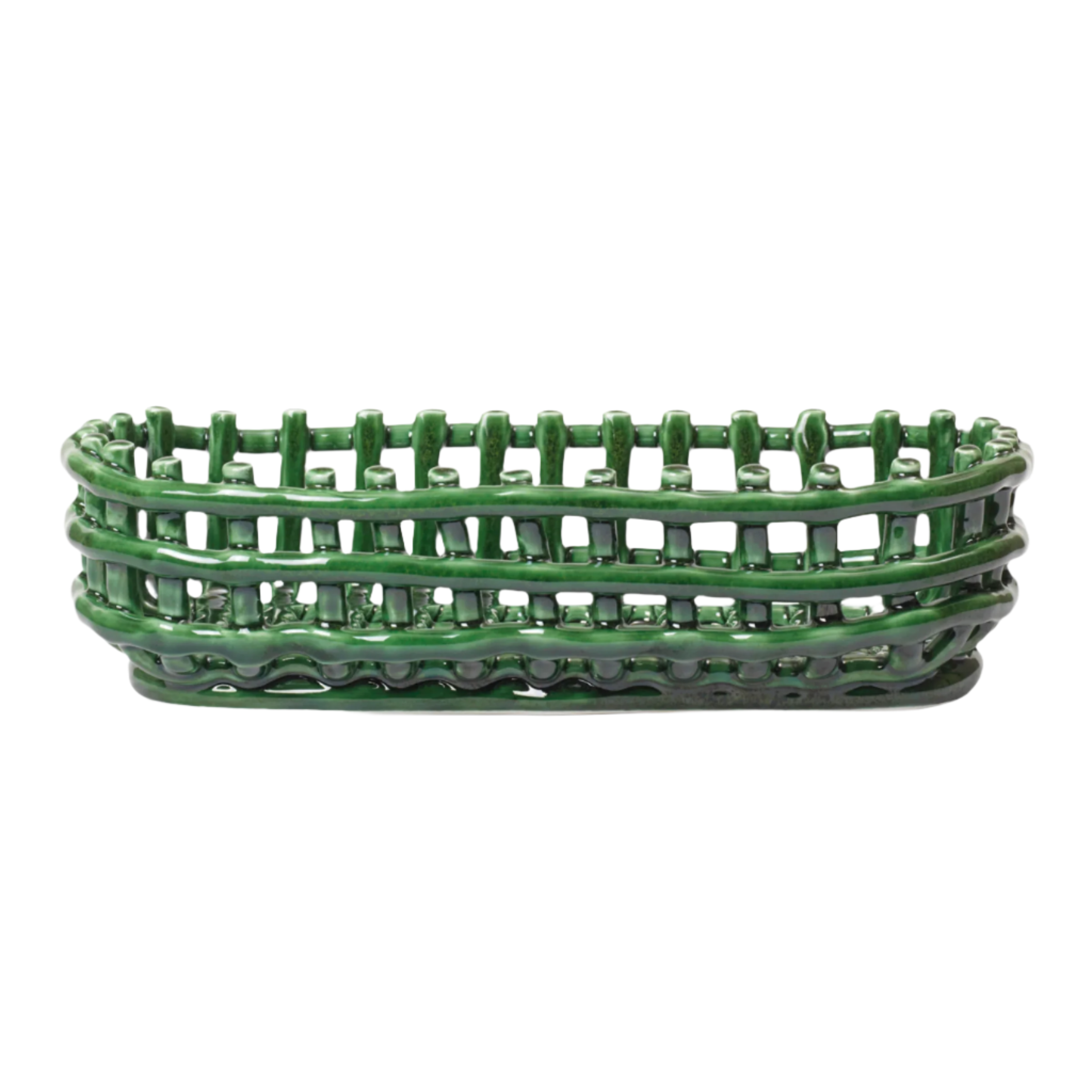 CERAMIC BASKET OVAL green
