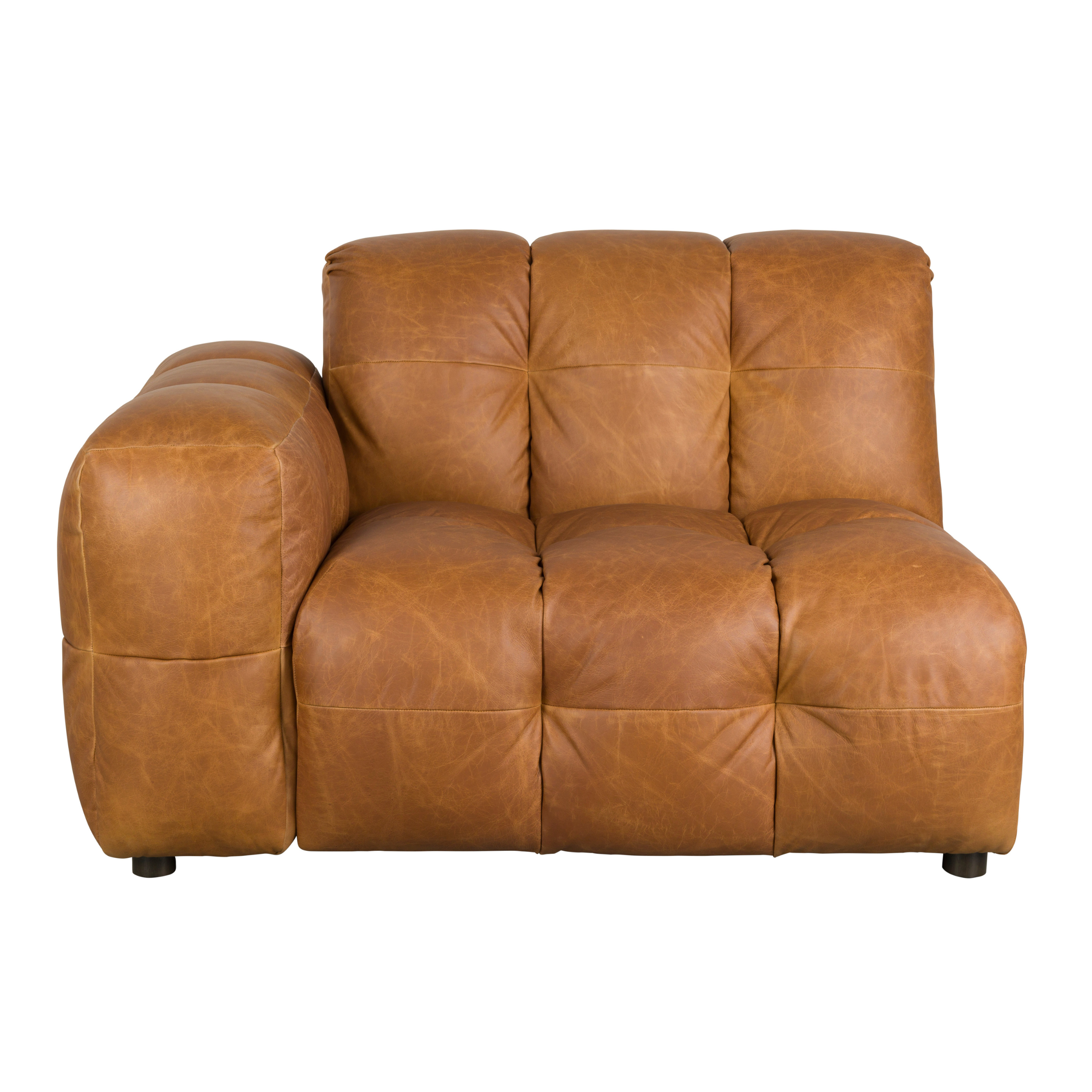 Modulares Sofa HACKMAN - linkes Endelement aus cognacfarbenem Leder