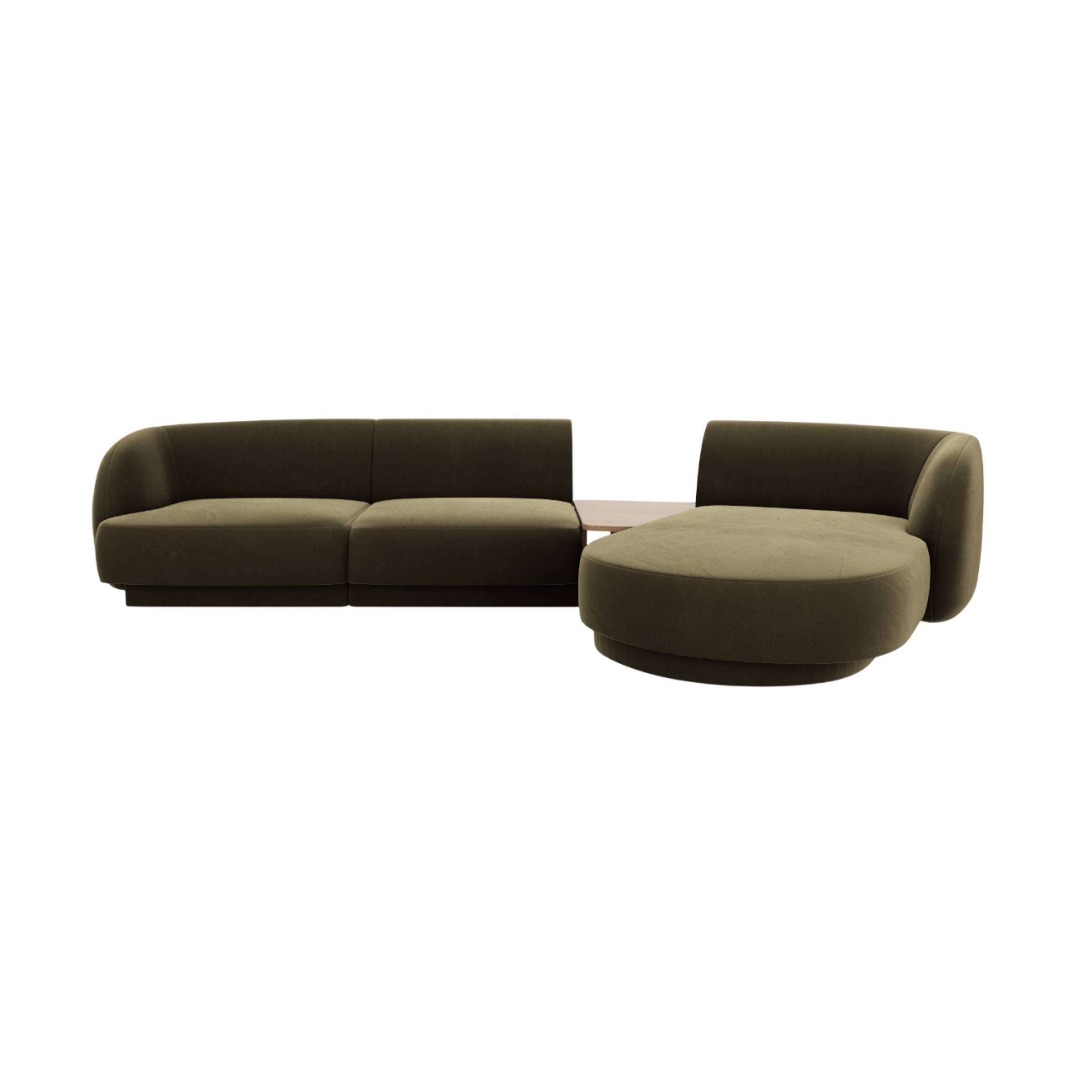 Modulares Ecksofa mit Tisch, 3-Sitzer, rechtsseitig, samtig, MILEY, grün